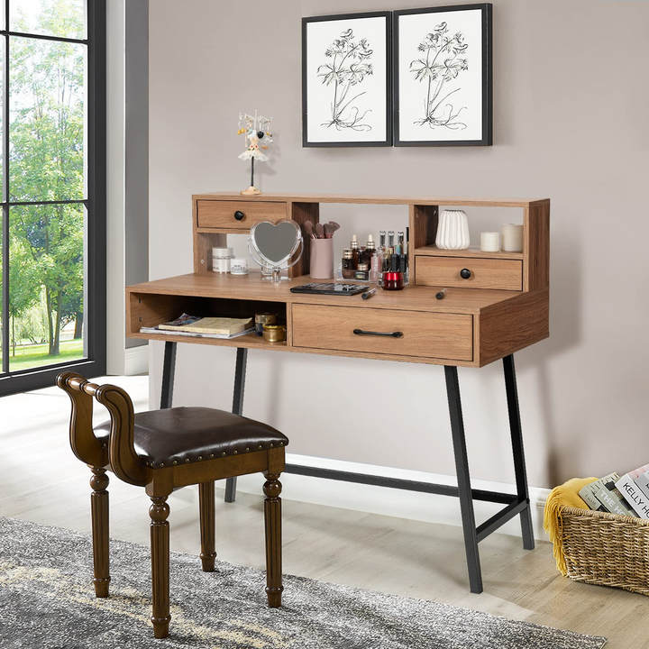 CHARMAID 42'' Vanity Table with Large Drawer, 2 Small Drawers, Desktop Shelf