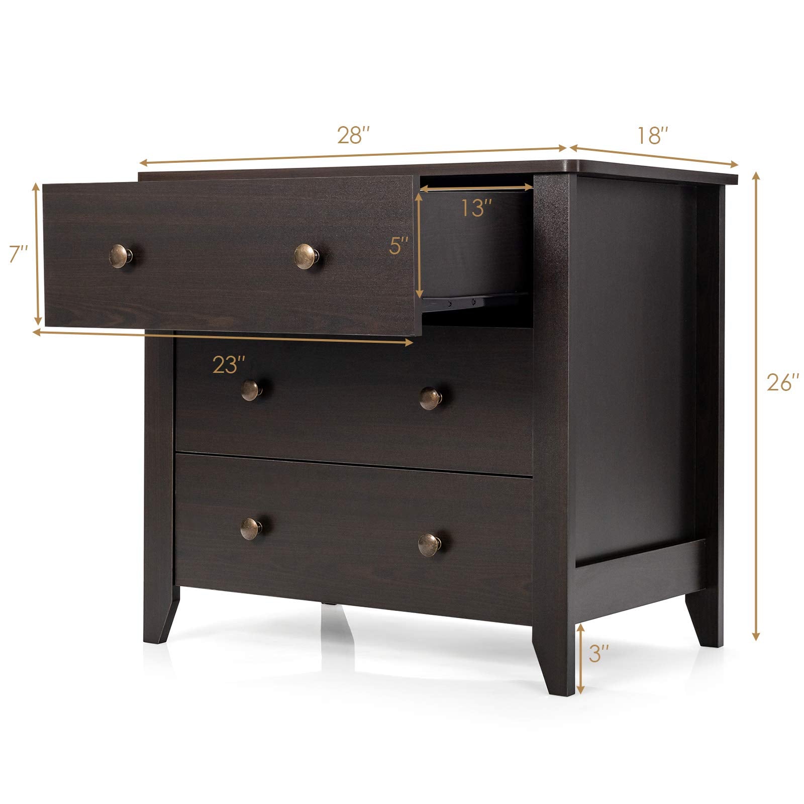 Giantex Modern Simple Dresser 3-Drawers Chest with Solid Curved Legs