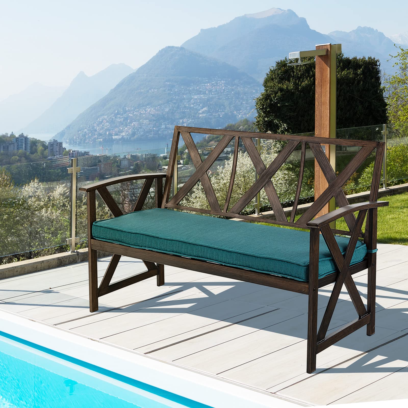 Giantex 51.5" Outdoor Garden Bench - Patio Chair with Heavy-Duty Wood Grain Coated Steel Frame