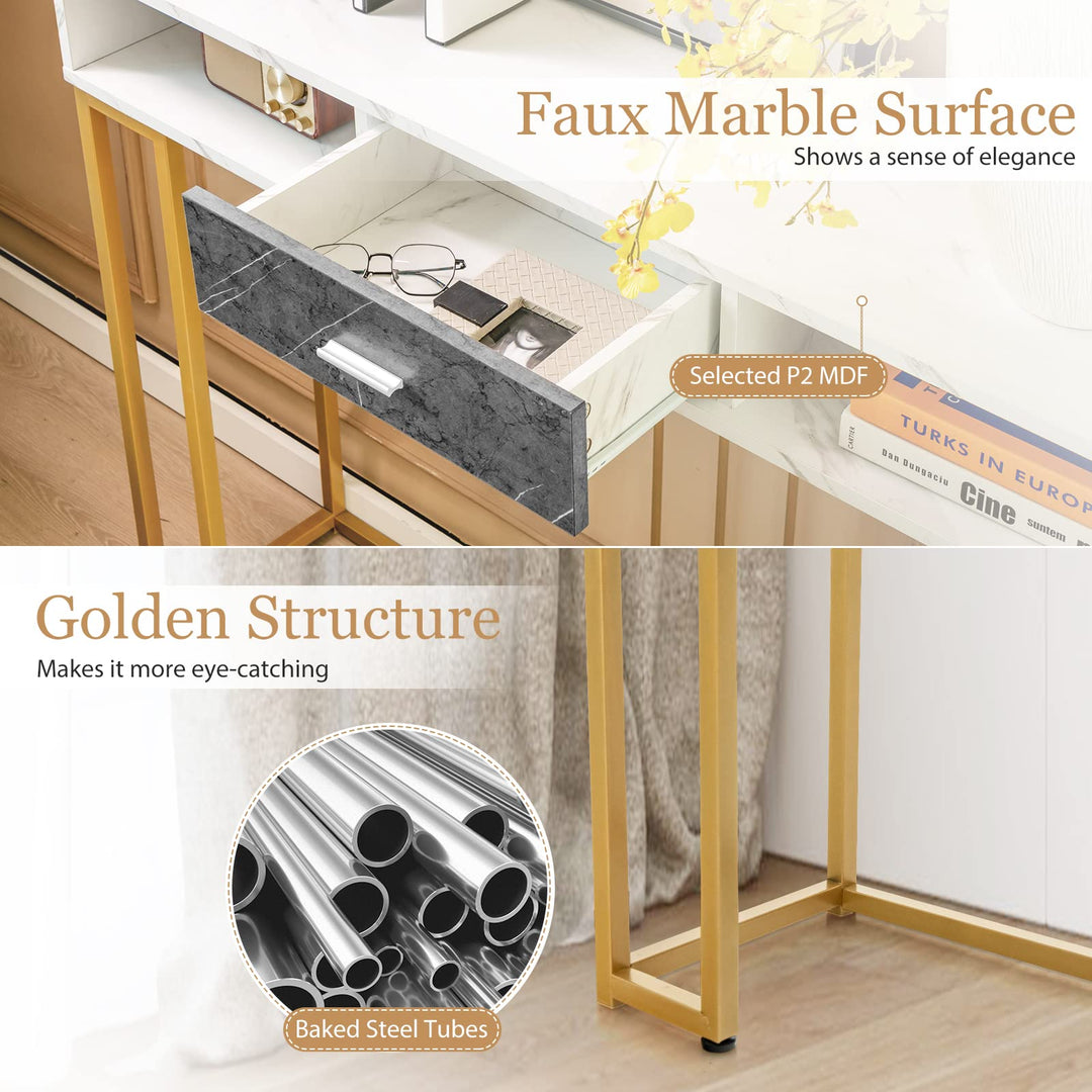 Giantex Console Table with Drawer - Sofa Side Table with Anti-Toppling Device & Adjustable Foot Pads