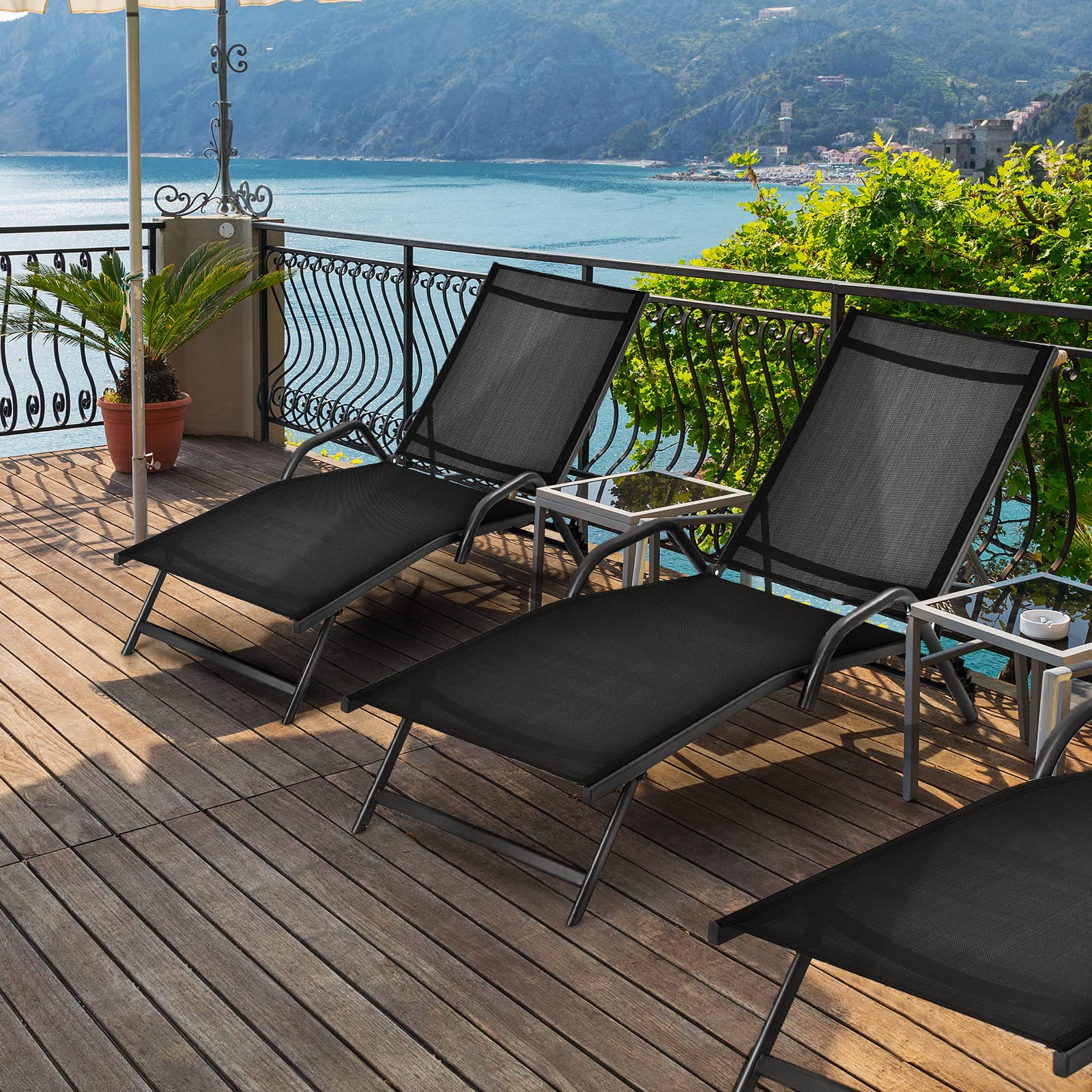 Giantex Lounge Chairs for Outside - Set of 2 Outdoor Chaise Lounge with 5 Adjustable Position