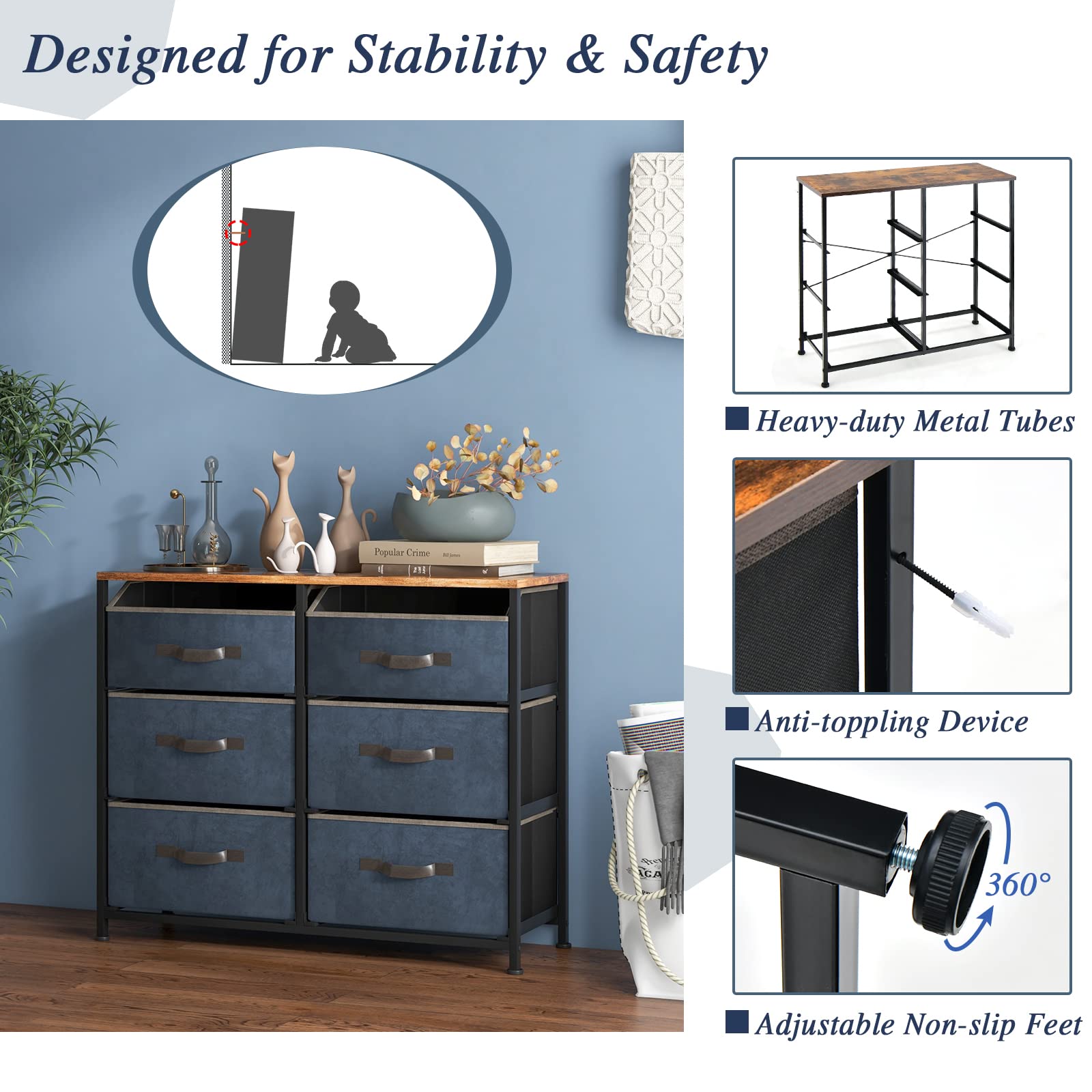 Giantex Chest of Drawers Dresser for Bedroom - Storage Tower with Metal Frame, Anti-toppling Devices