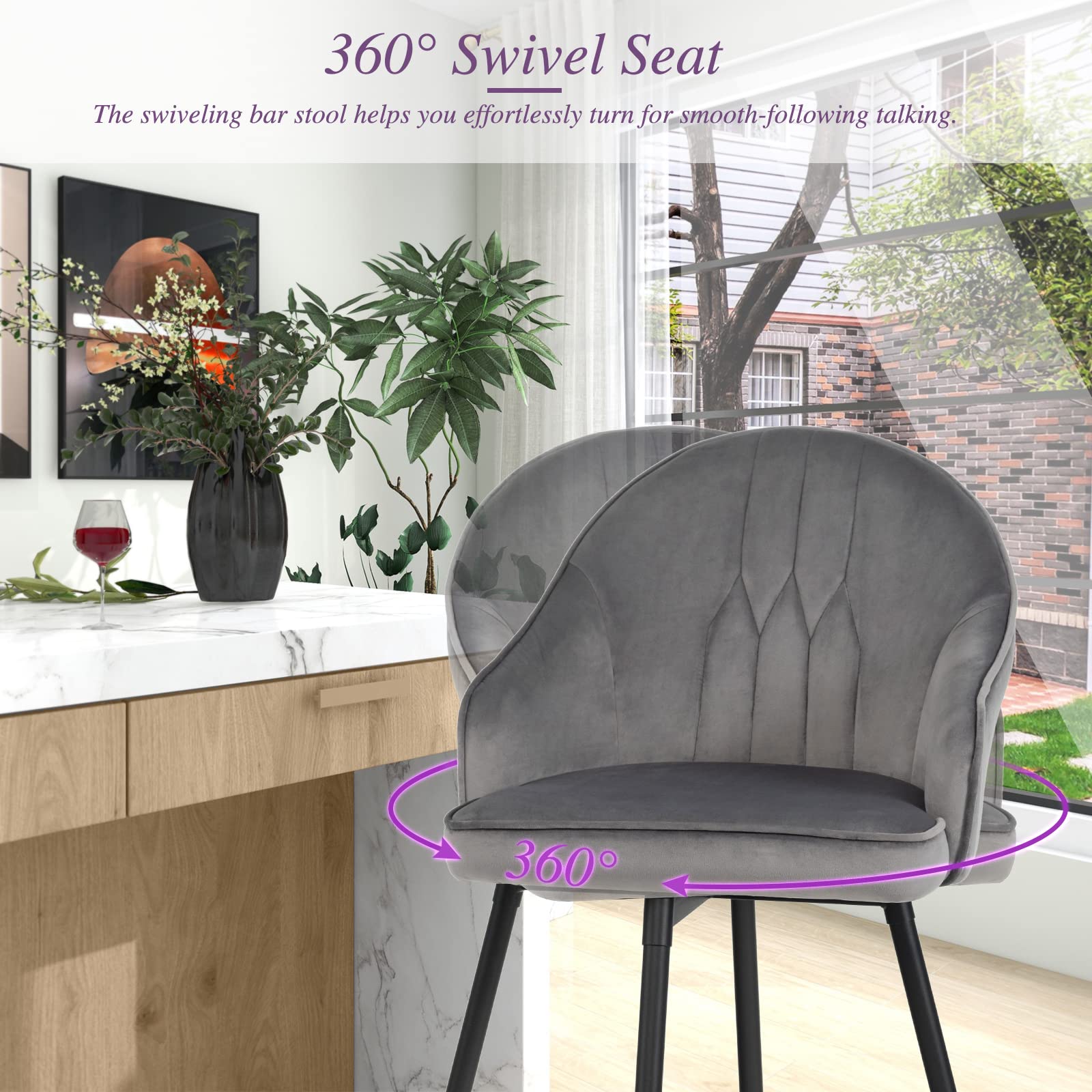 Giantex Modern Low Back Bar Chairs for Kitchen, Pub, Bistro, Grey
