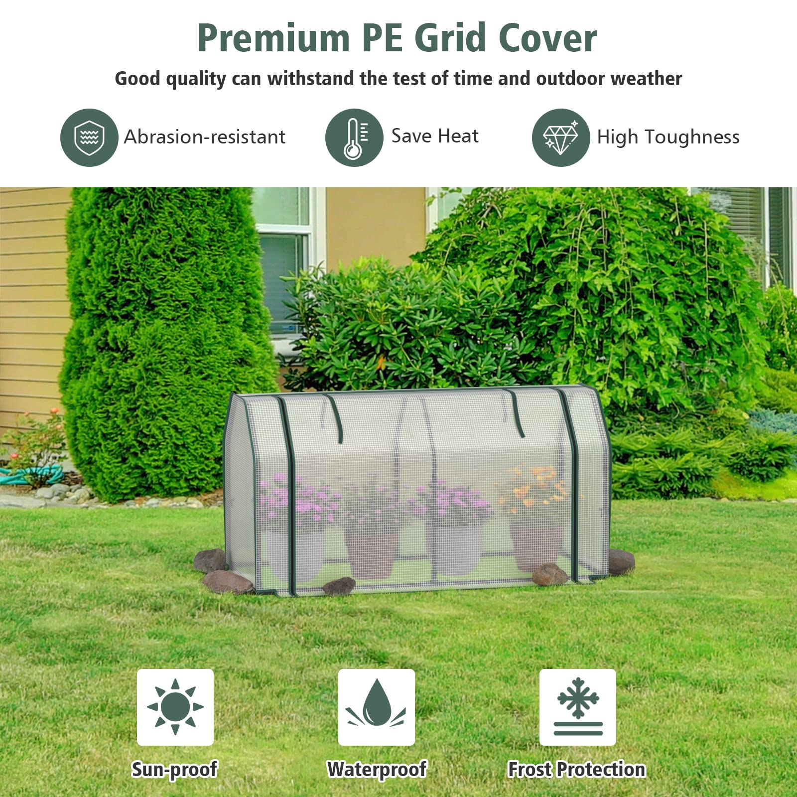 Giantex Mini Portable Greenhouse - for Raised Garden Bed, 47.5”x 21.5”x 24” Green House with PE Cover Zipper Door