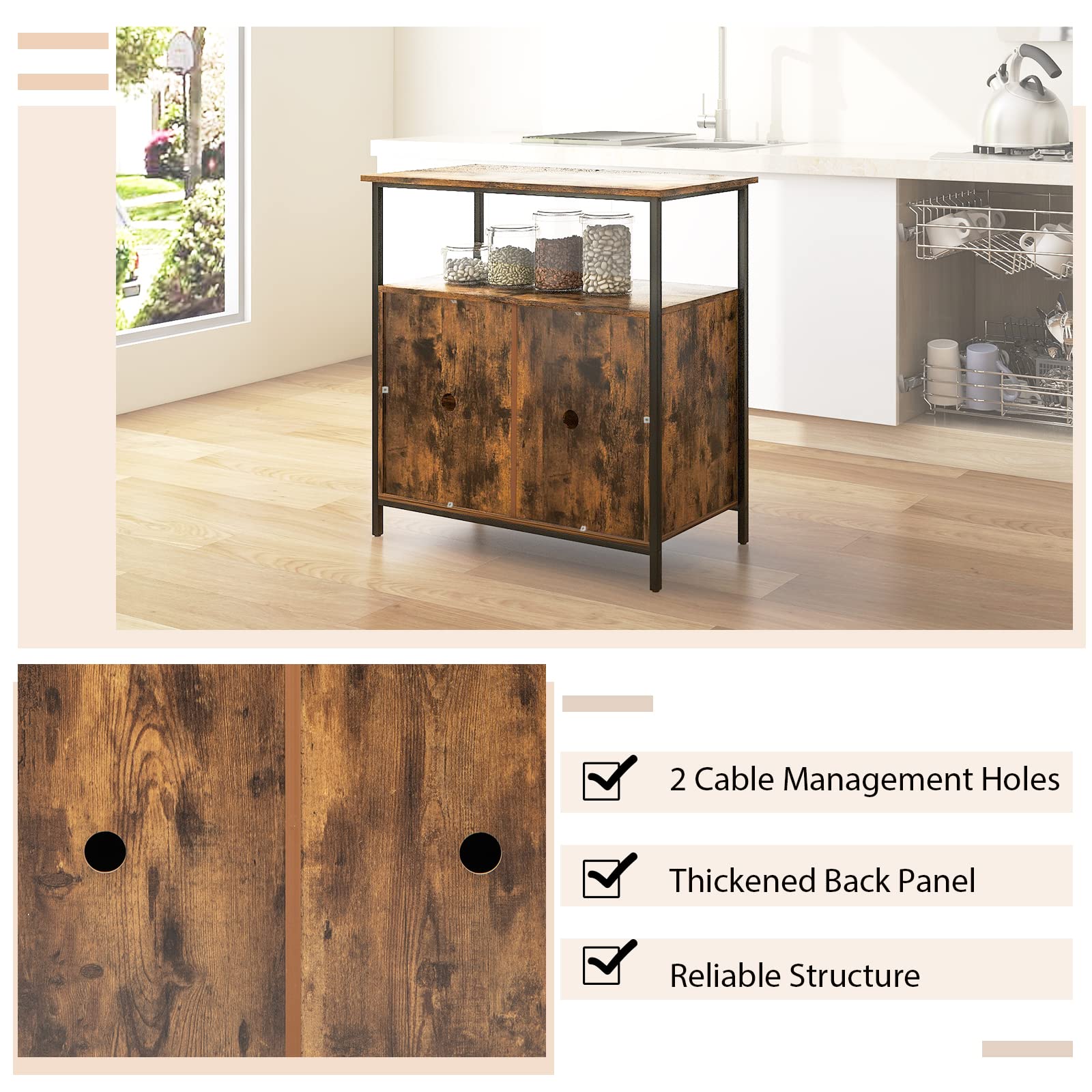 Giantex Buffet Cabinet with Shelf - 2 Door Sideboard Kitchen Storage Cupboard with Shelves (Rustic Brown)