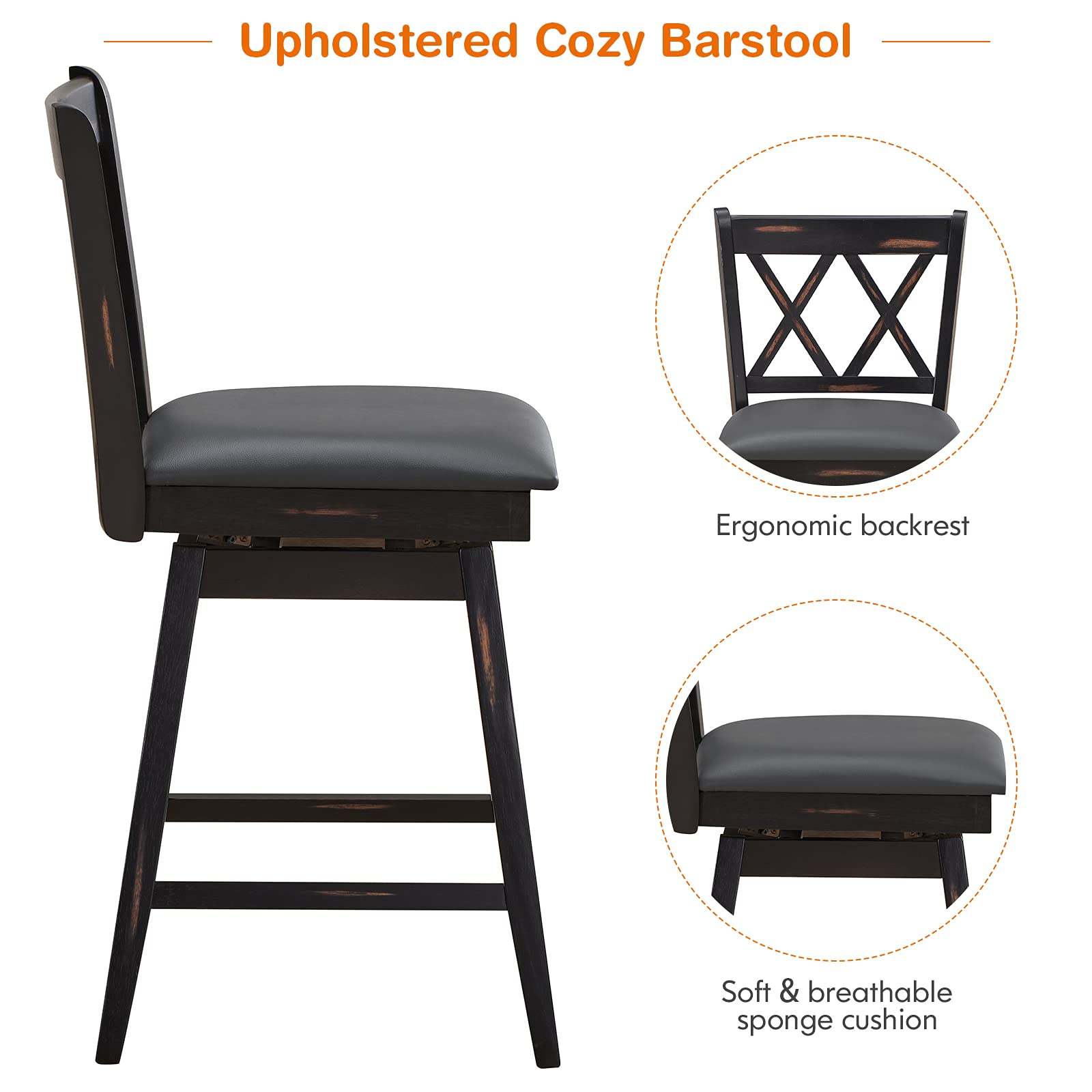 Giantex Bar Stool with Foot Rest Upholstered Cushion & Ergonomic Backrest