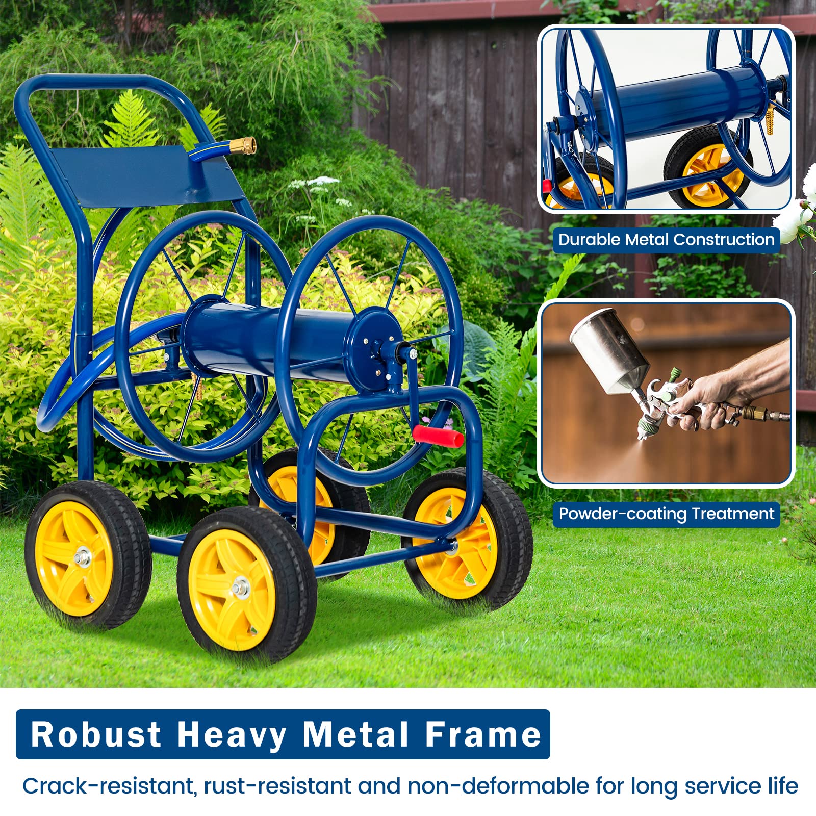 Giantex Garden Hose Reel Cart - Water Hose Cart with 4 Wheels & Non-slip Grip