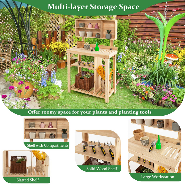 Giantex Potting Bench, Garden Potting Table with Storage Shelf