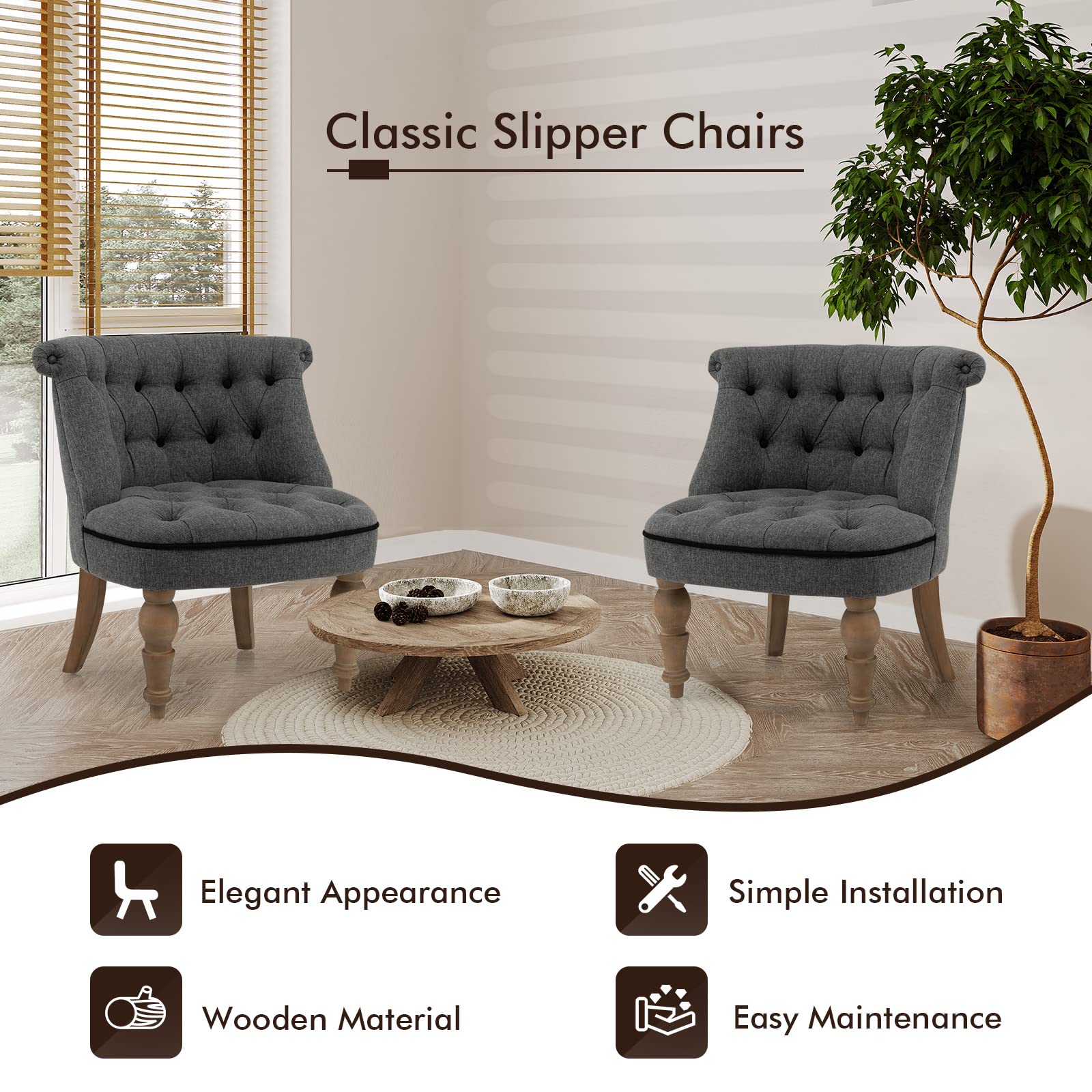 Giantex Accent Chair Set of 2, Single Sofa Chair with Tufted Backrests, Beech Wood Legs, Gray