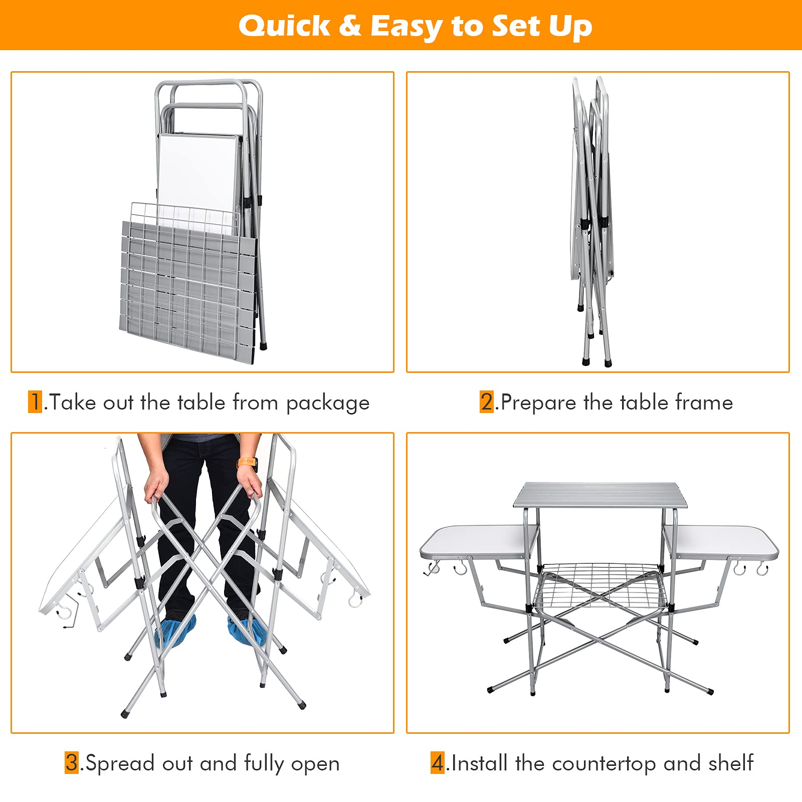 Giantex Folding Grill Table with 26'' Main Tabletop, Portable Aluminum Camping Table