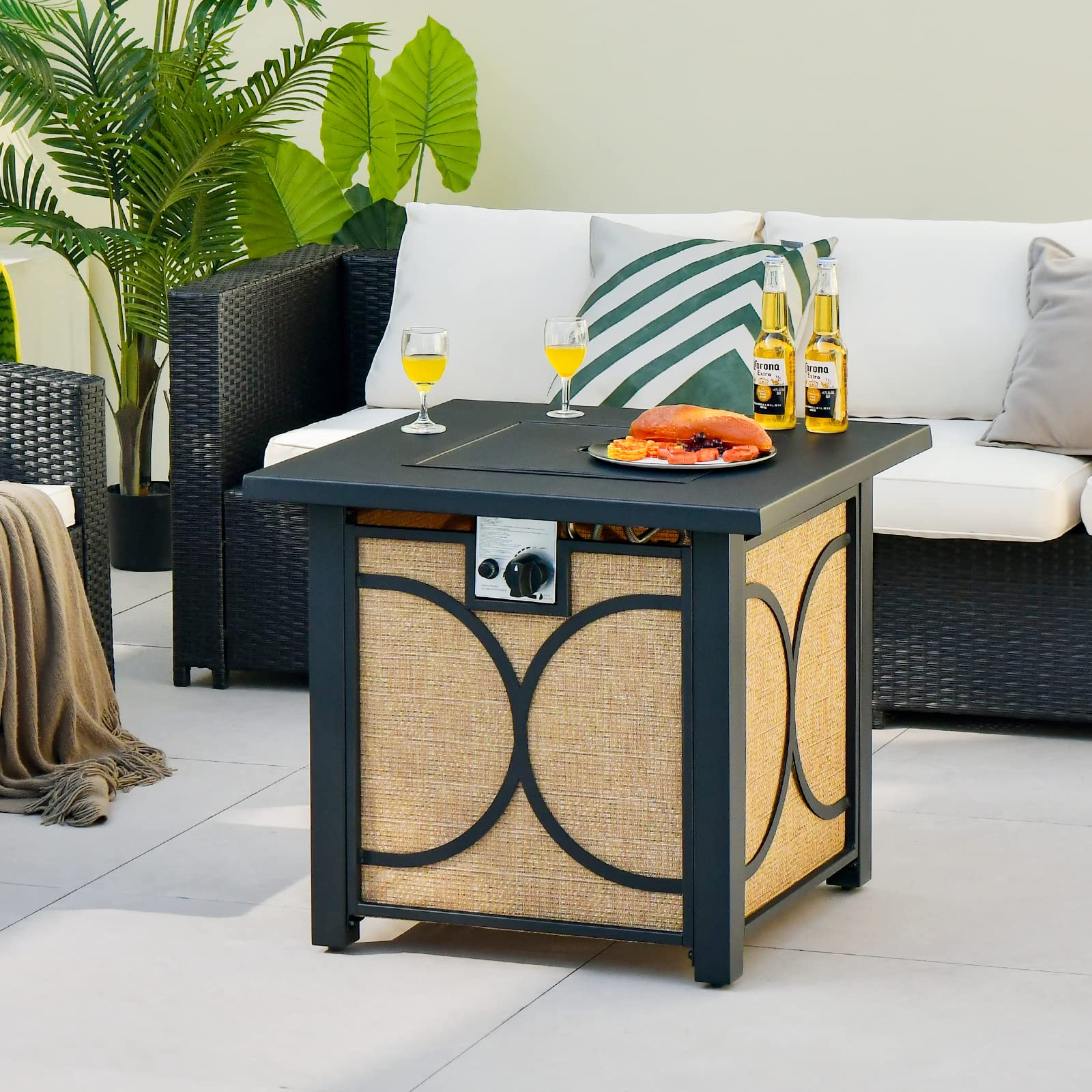 Giantex 28" Outdoor Fire Pit Table - 50,000 BTU Square Metal Fire Table with Lid