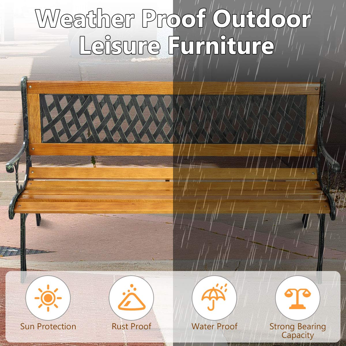 Giantex 50'' Patio Bench, Outdoor Furniture Cast Iron Hardwood Frame Porch Loveseat