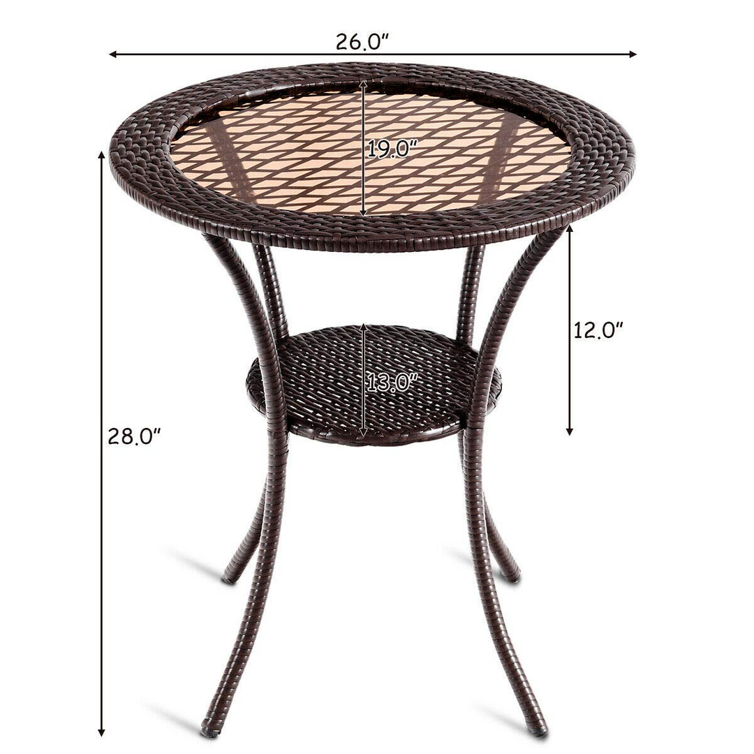 Giantex Round Rattan Wicker Coffee Table Glass Top Steel Frame Patio Furni (Round)