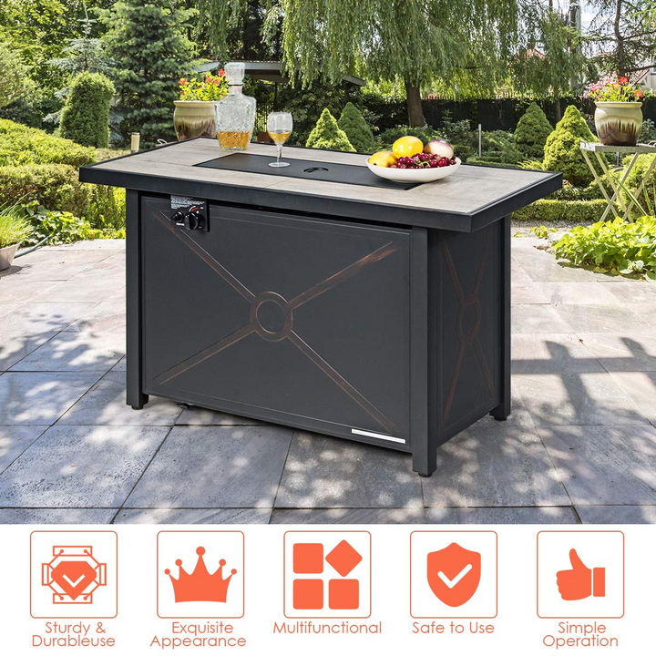 Giantex Gas Fire Pit Table w/ Ceramic Tabletop, 42 Inch 60,000 BTU Rectangular Propane Fire Pit Table