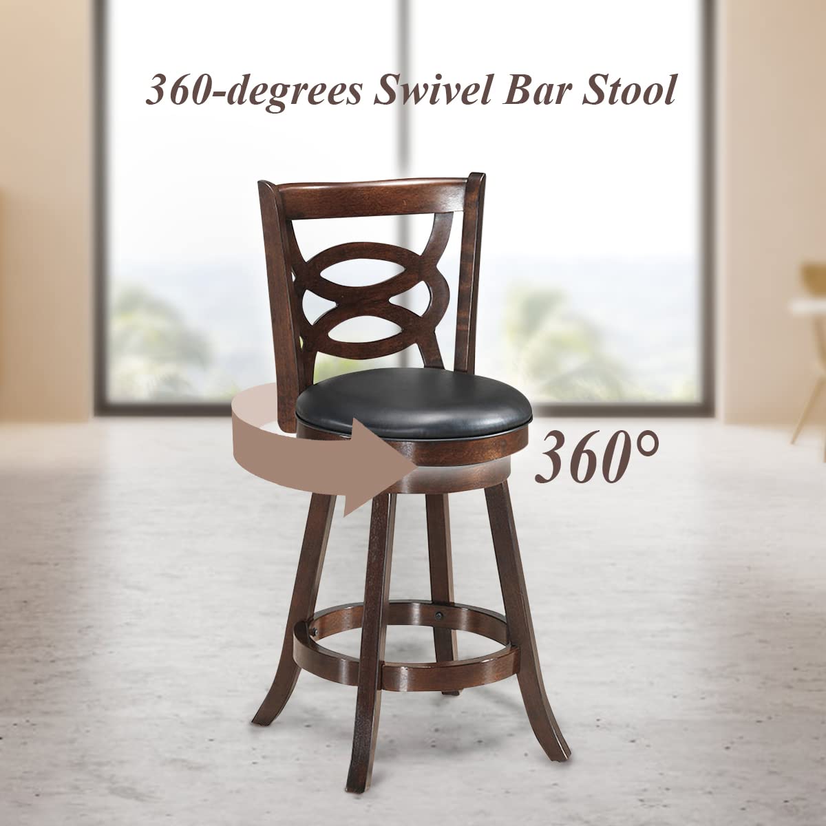 Giantex Bar Stools, Counter Height Dining Chair, Fabric Upholstered 360 Degree Swivel