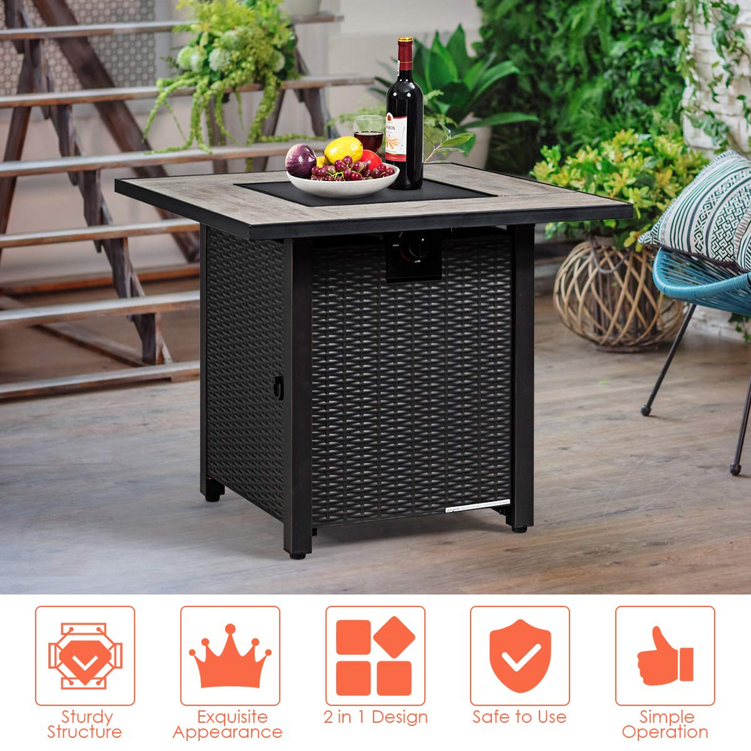 Giantex Propane Fire Pit Table, 30 inch 50,000 BTU Square Gas Firepits w/ Ceramic Tabletop