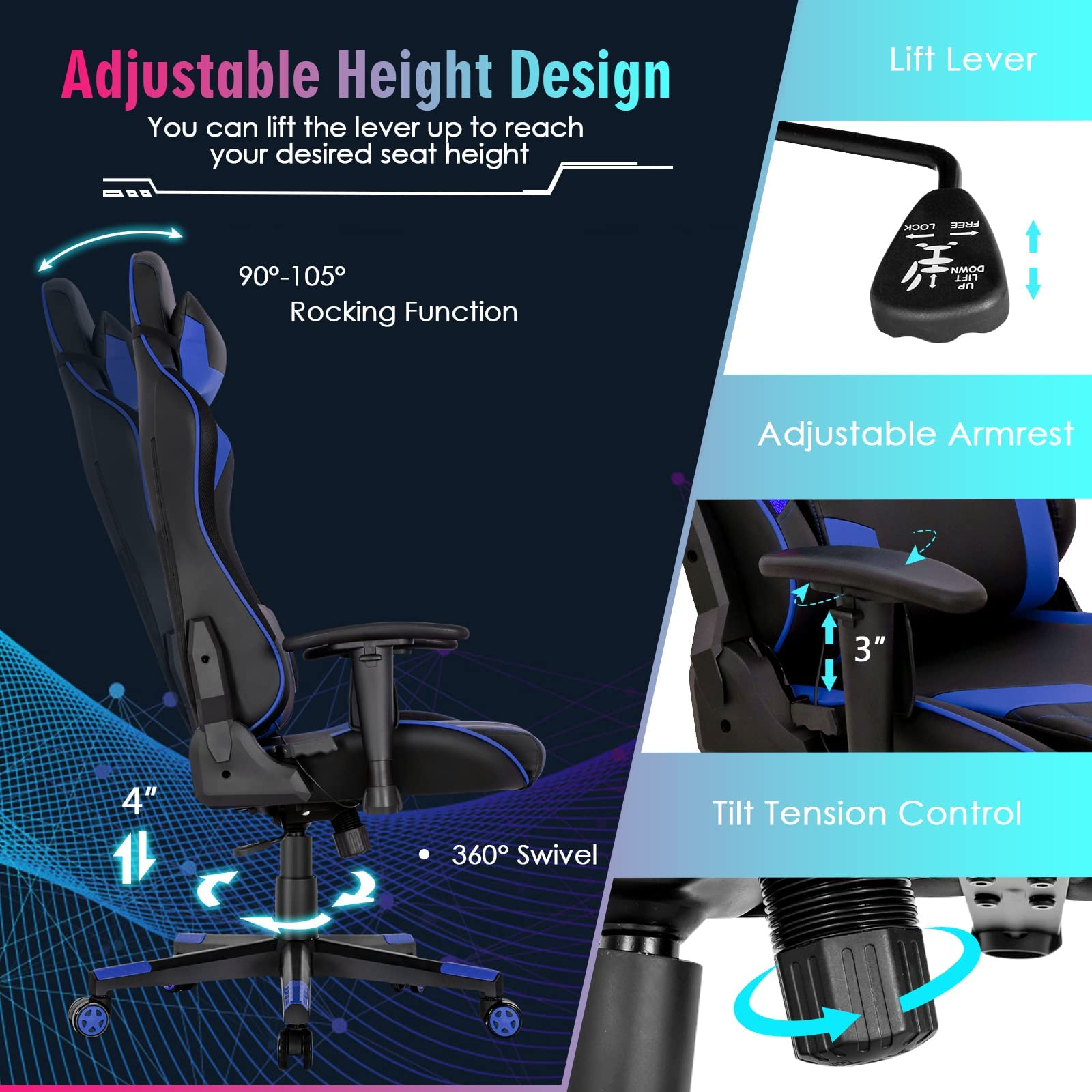 Giantex Gaming Chair with RGB LED Lights