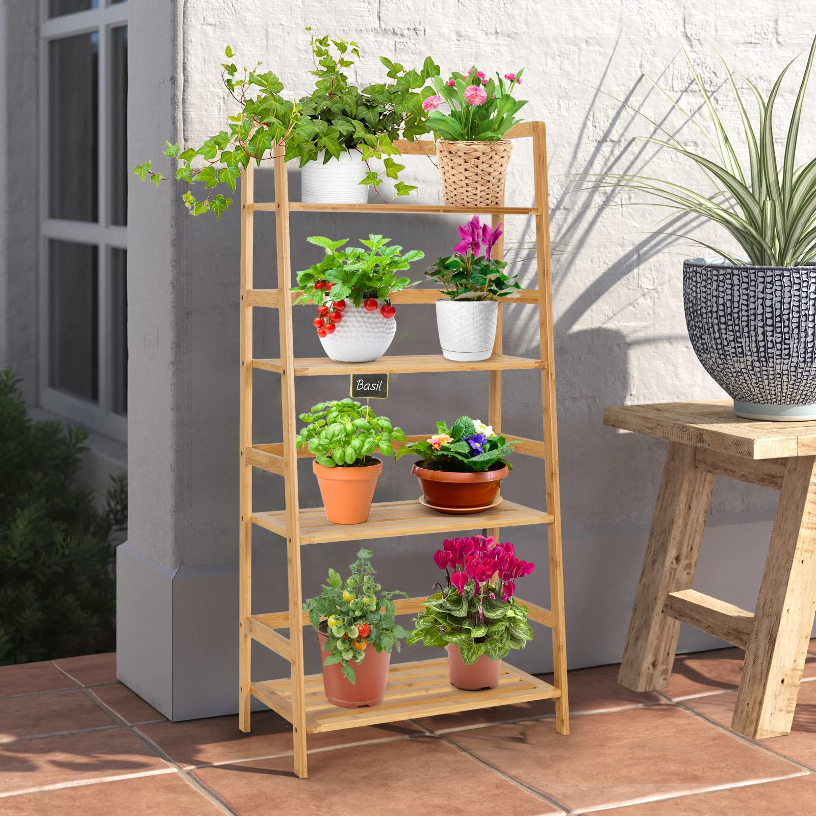 48'' Tall Freestanding Bookcase Storage Rack Plant Stand for Living Room