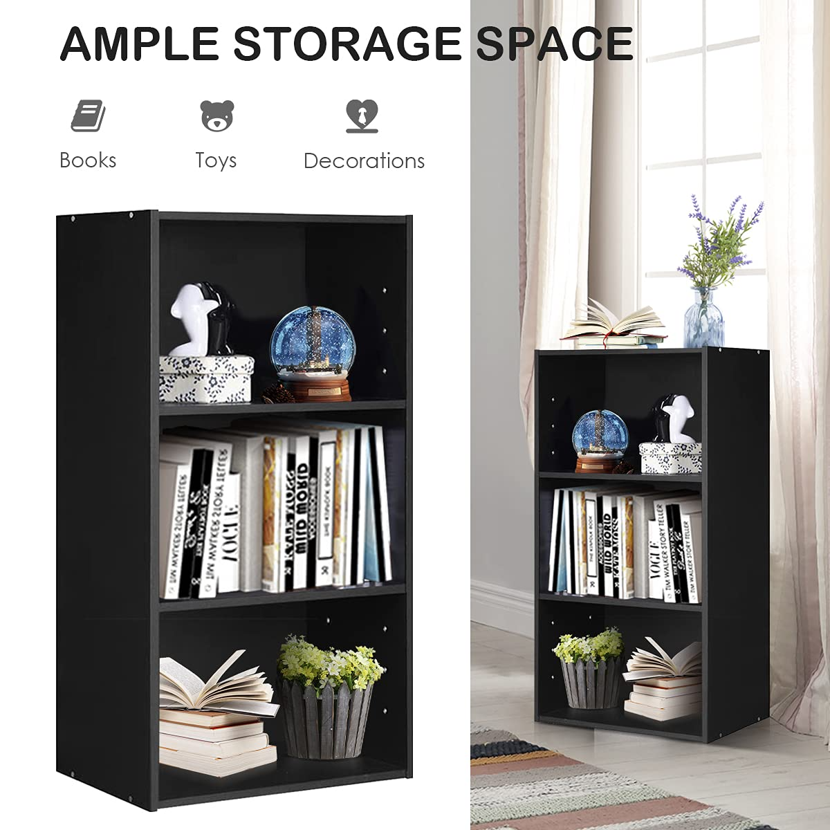 3 Shelf Bookcase Book Shelves Open Storage Cabinet