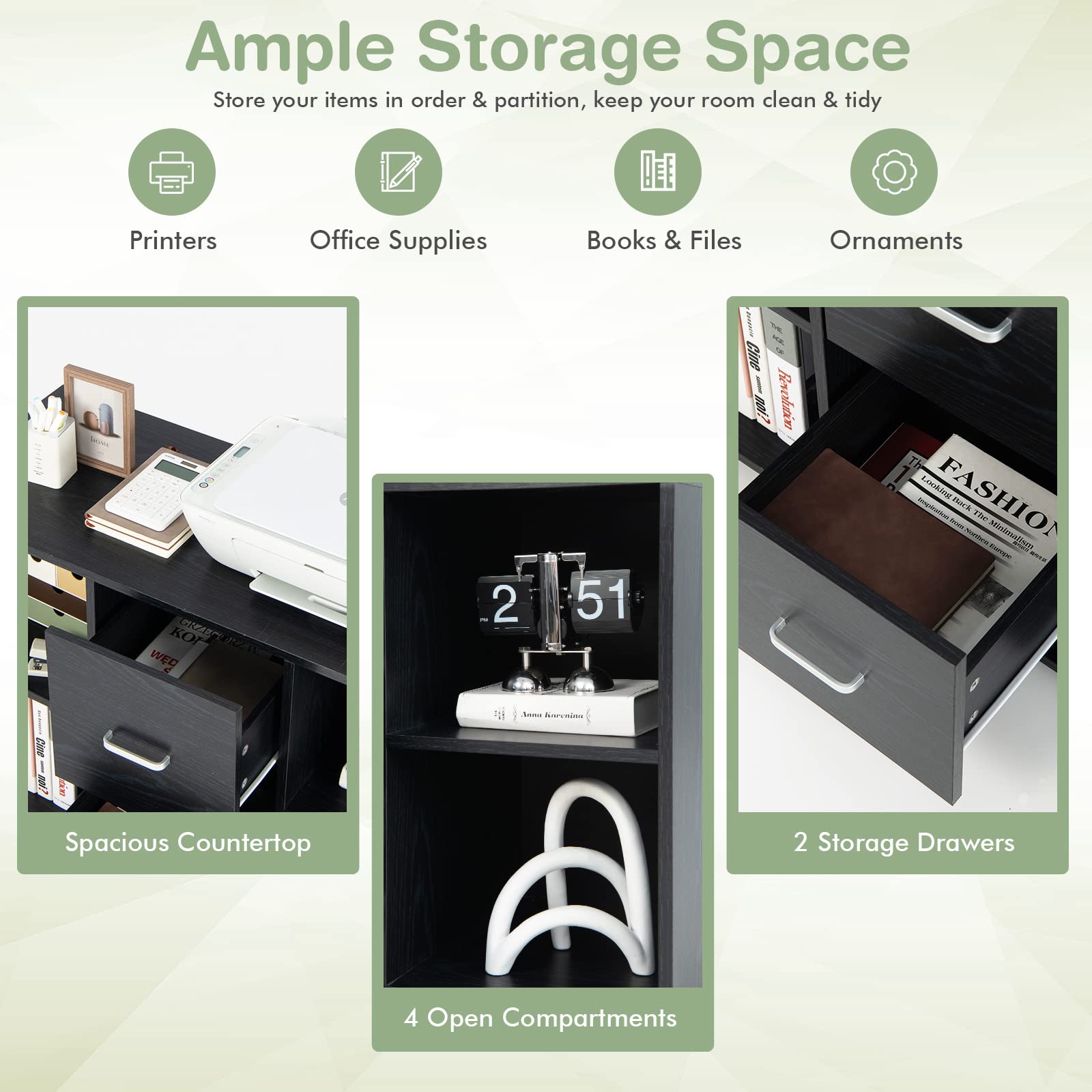 Giantex File Cabinet Office Organization - Filing Cabinet W/ 2 Drawers, 4 Open Compartments