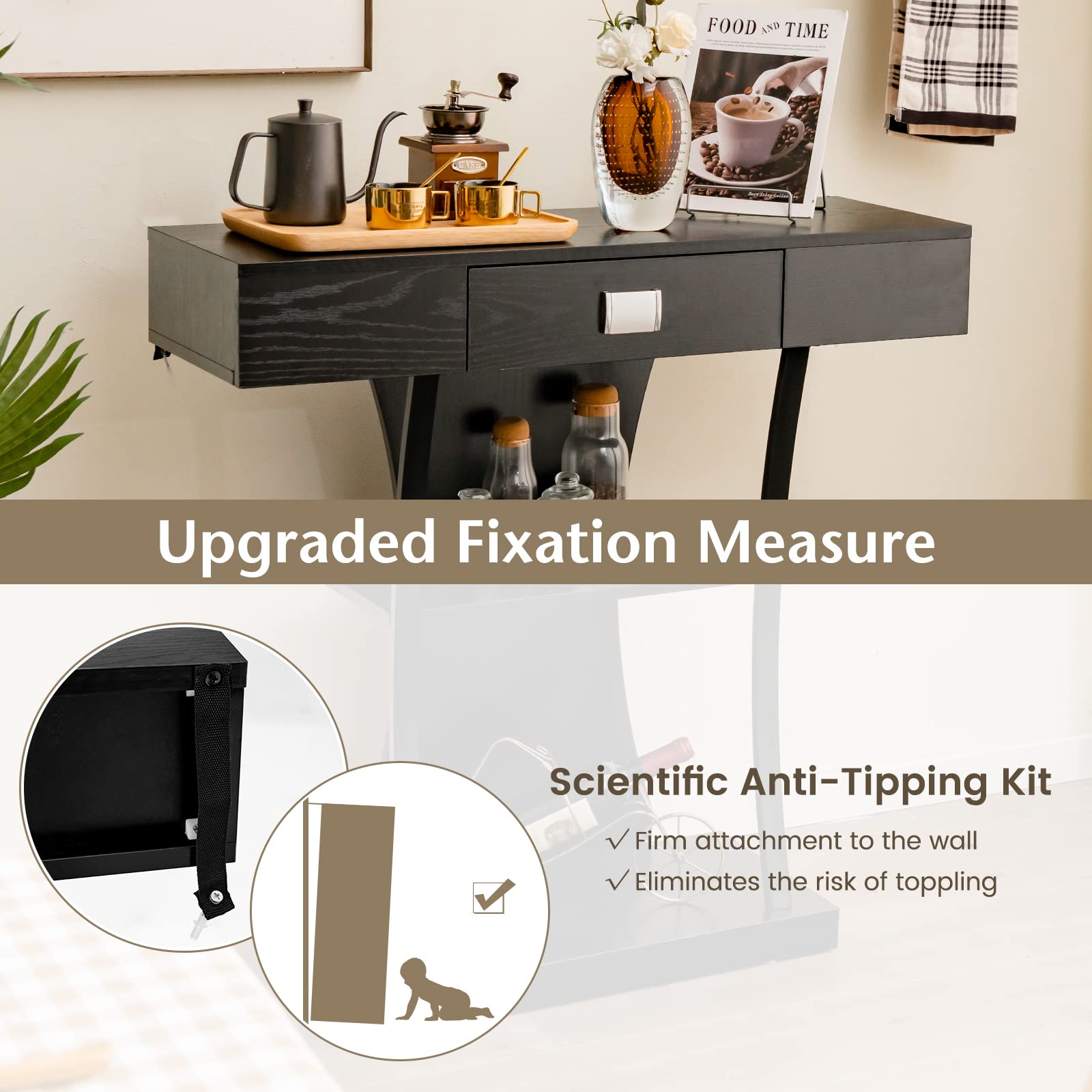 Narrow Console Table T-Shaped - Behind Couch Table - Giantex