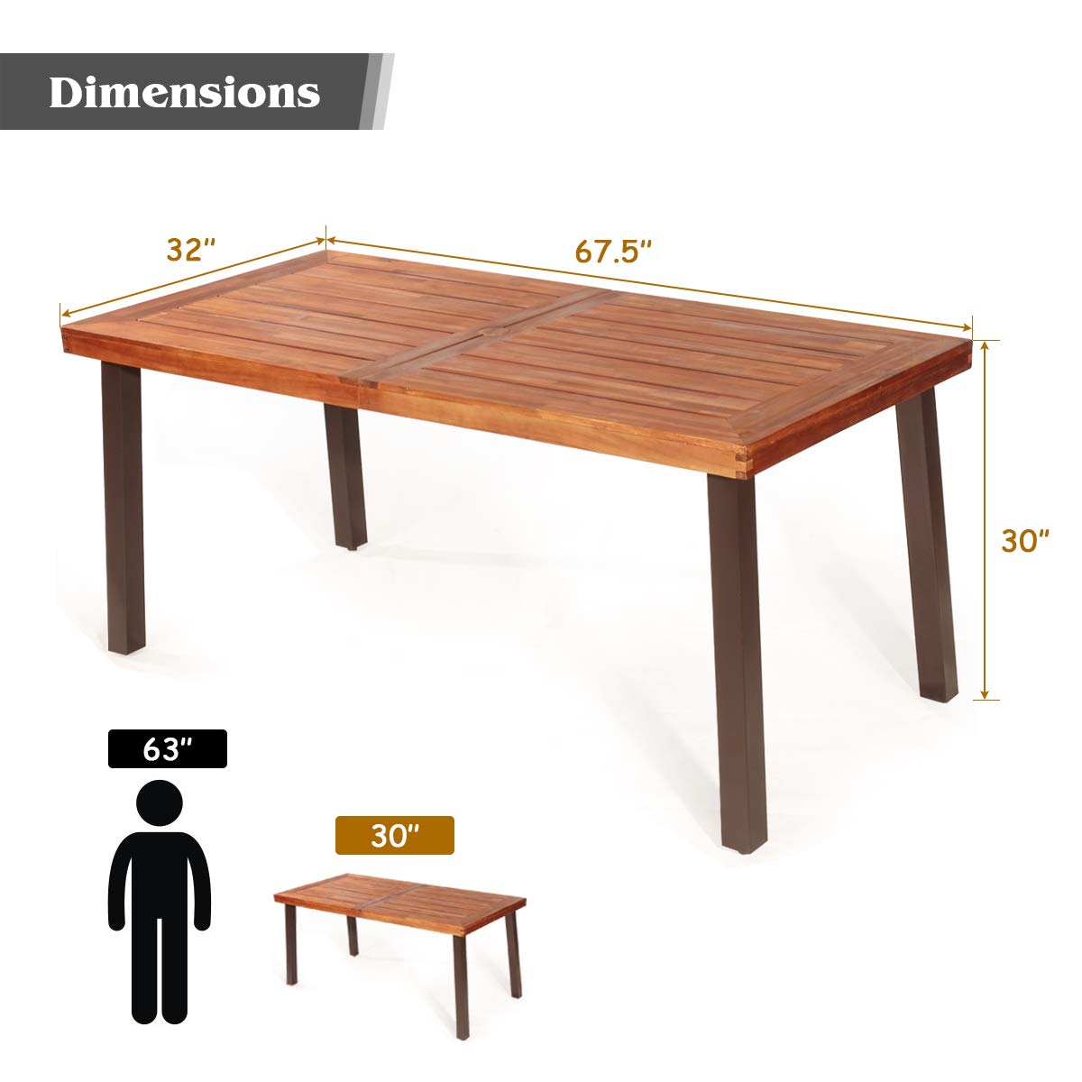 Patio Dining Table with Umbrella Hole, Outdoor Picnic Table for Backyard