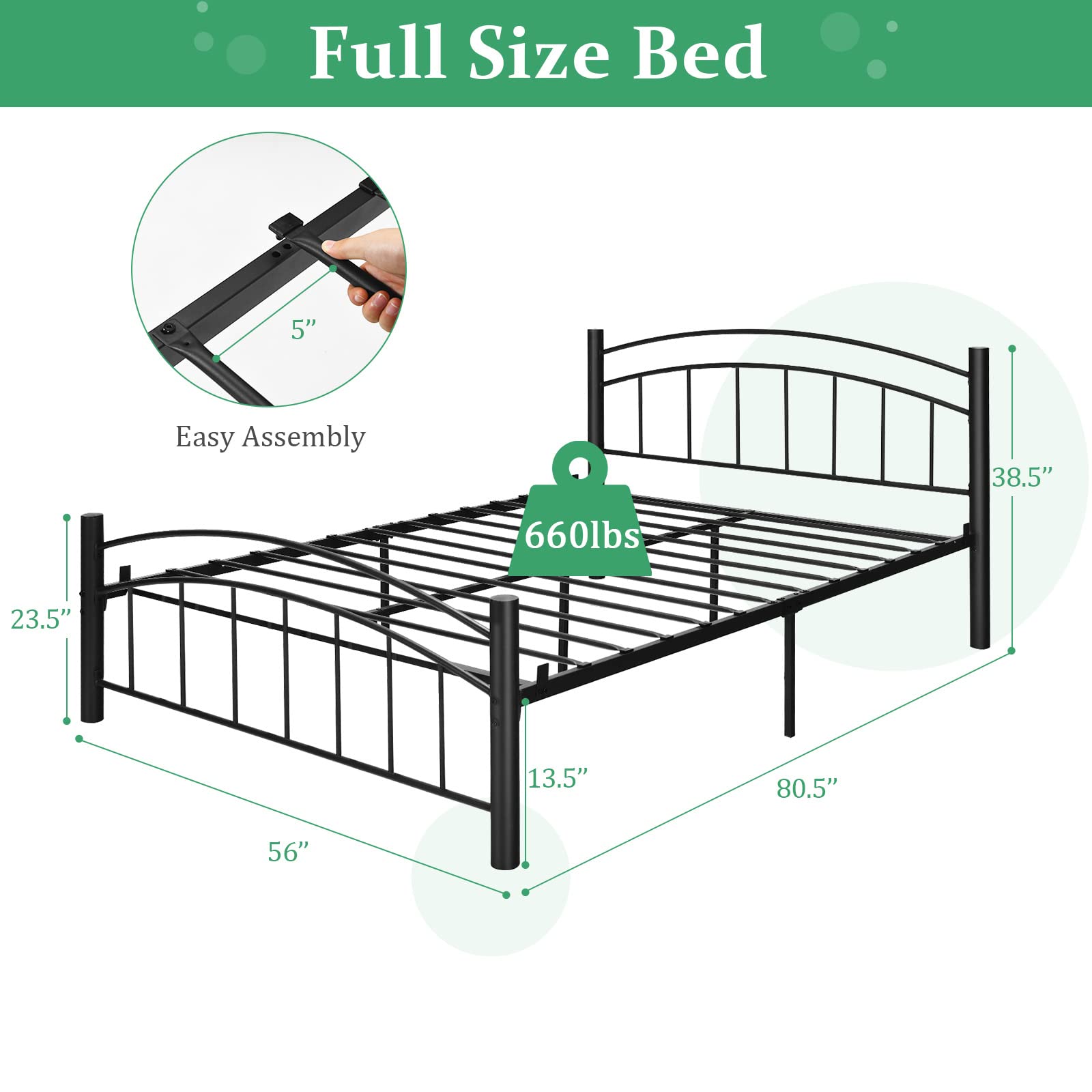 Black Modern Platform Bed with Headboard and Footboard | Metal Bed Frame