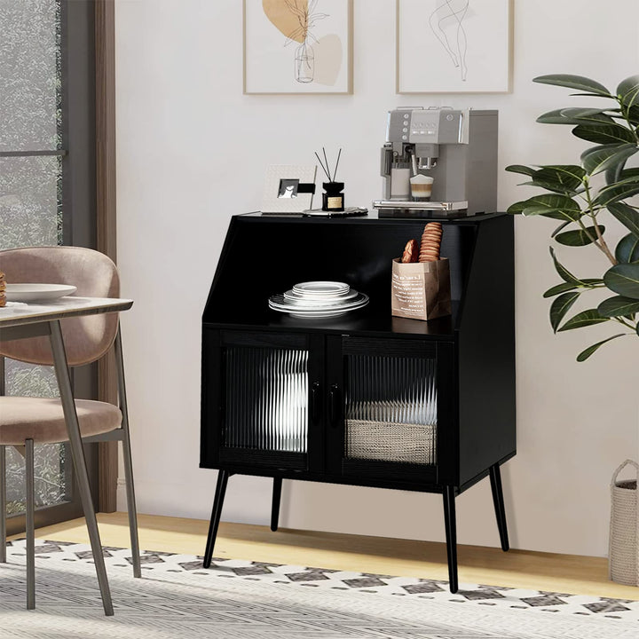Giantex Buffet Cabinet with Storage, Farmhouse Sideboard with Open Shelves & Tempered Glass Door