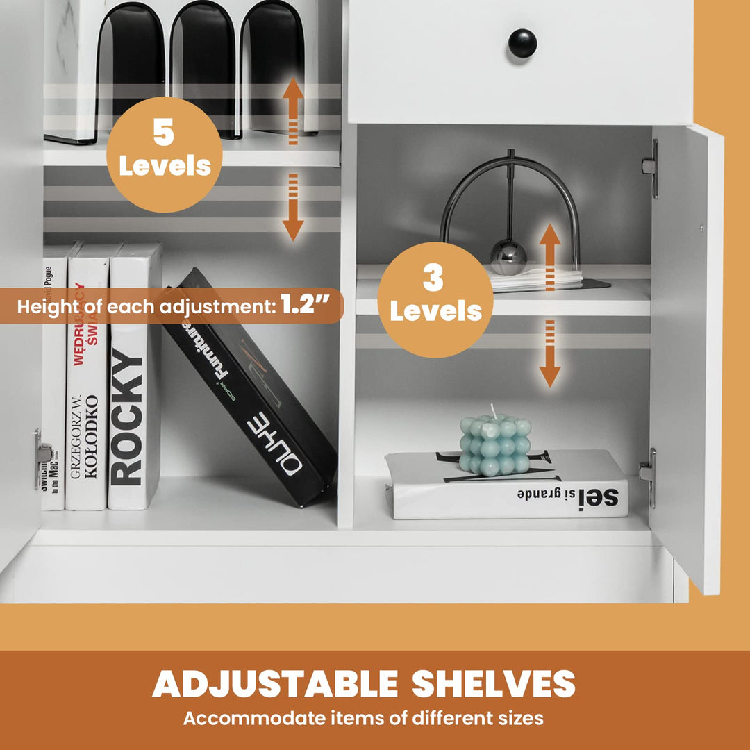 Giantex Floor Storage Base Cabinet - Freestanding Cabinet with Adjustable Shelves, 2 Drawers and 2 Doors, White