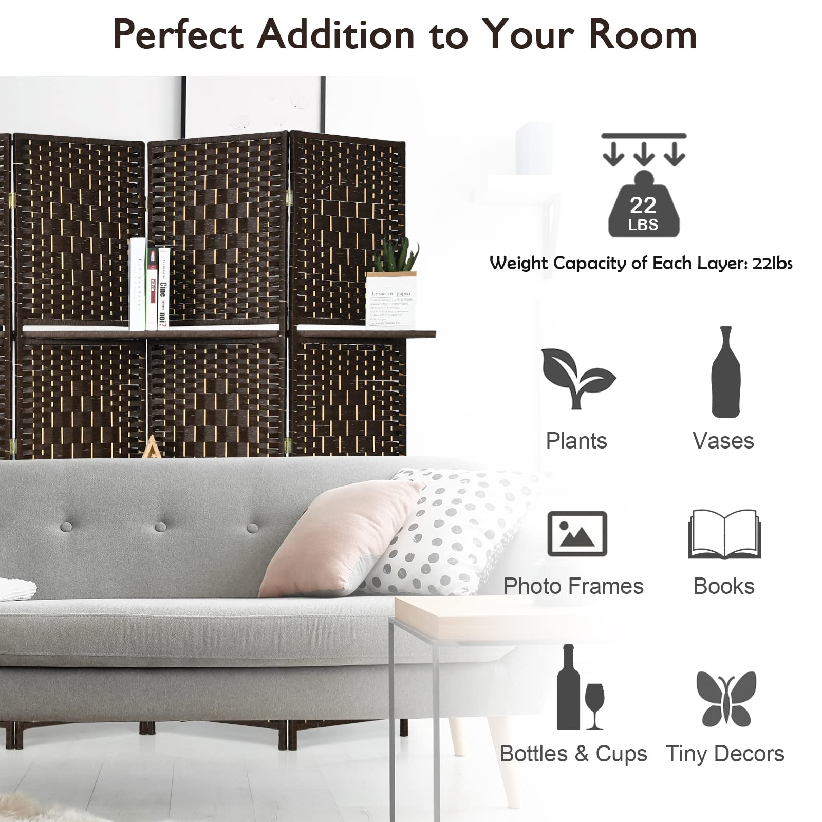 Giantex 6Ft 6 Panel Room Divider with Shelves