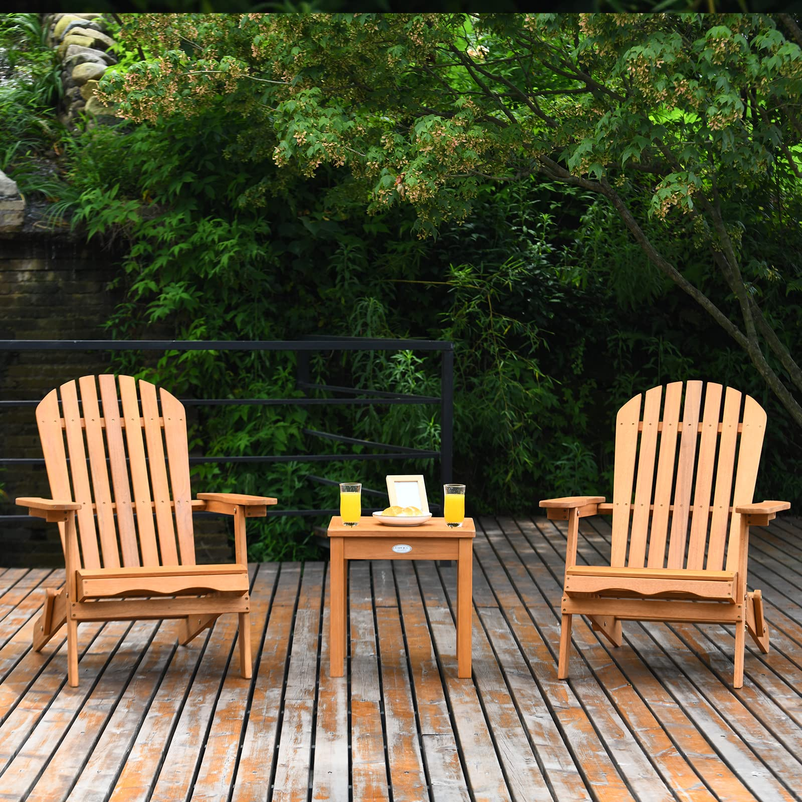 Giantex Adirondack Chair Set 3-Piece Foldable Wooden Chairs Set