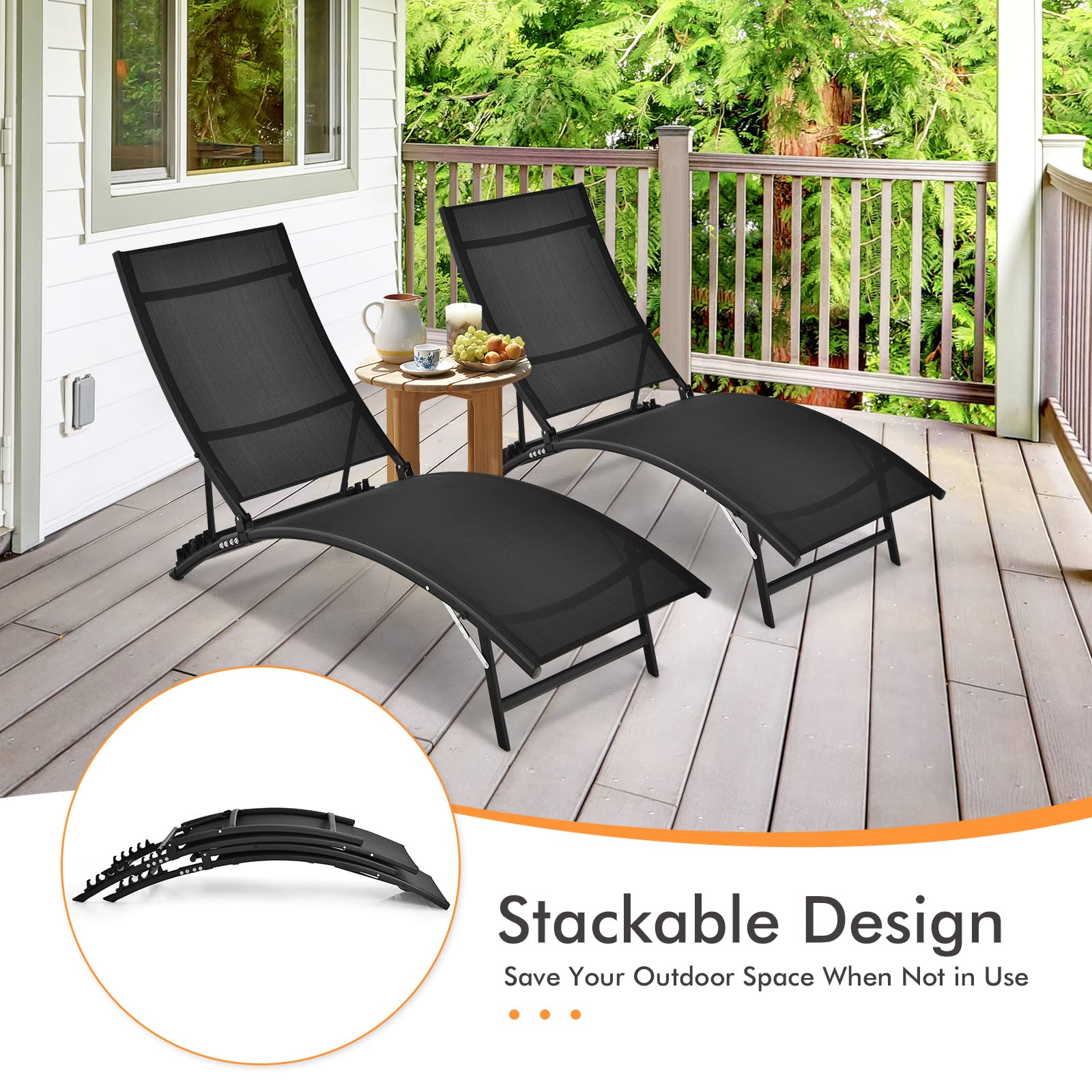 Giantex Outdoor Chaise Lounge Set of 2, Foldable Pool Lounge Chairs