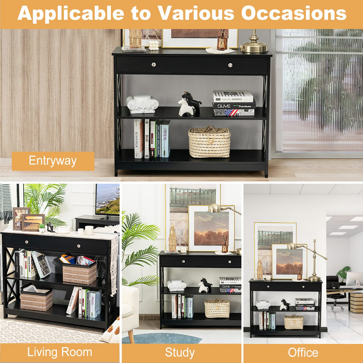 Giantex Console Table 3-Tier W/Drawer and Storage Shelves