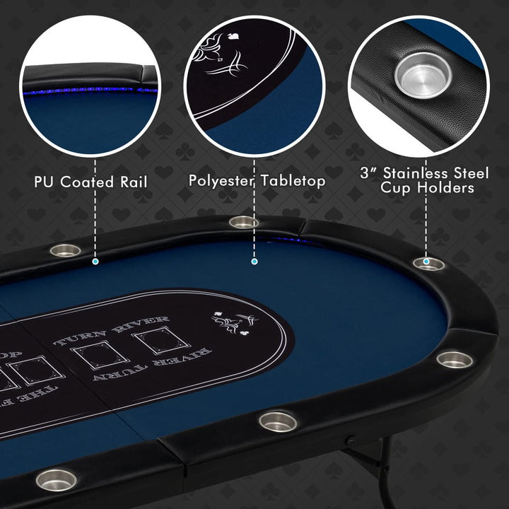 10 Players Poker Table with Cup Holder - Giantex