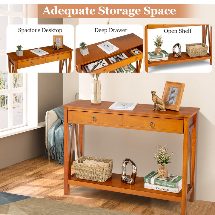 Console Table Entryway Sofa Side Table with 2 Drawers & Open Shelf