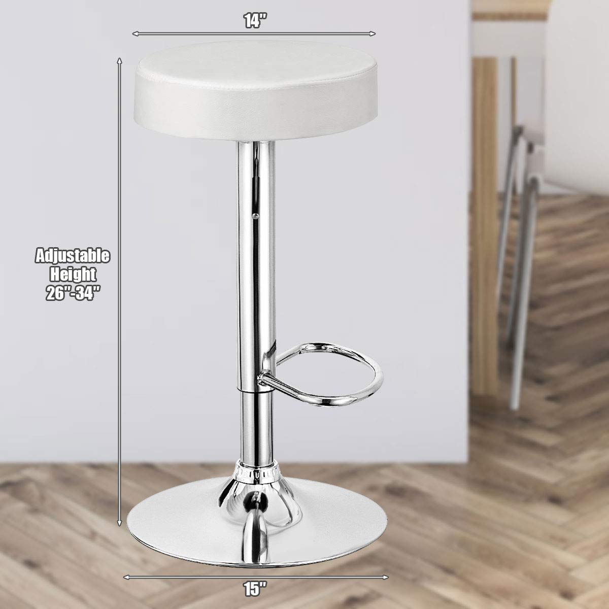 Modern Swivel Backless Round Barstool, PU Leather Armless bar Chair with Height Adjustable, Chrome Footrest