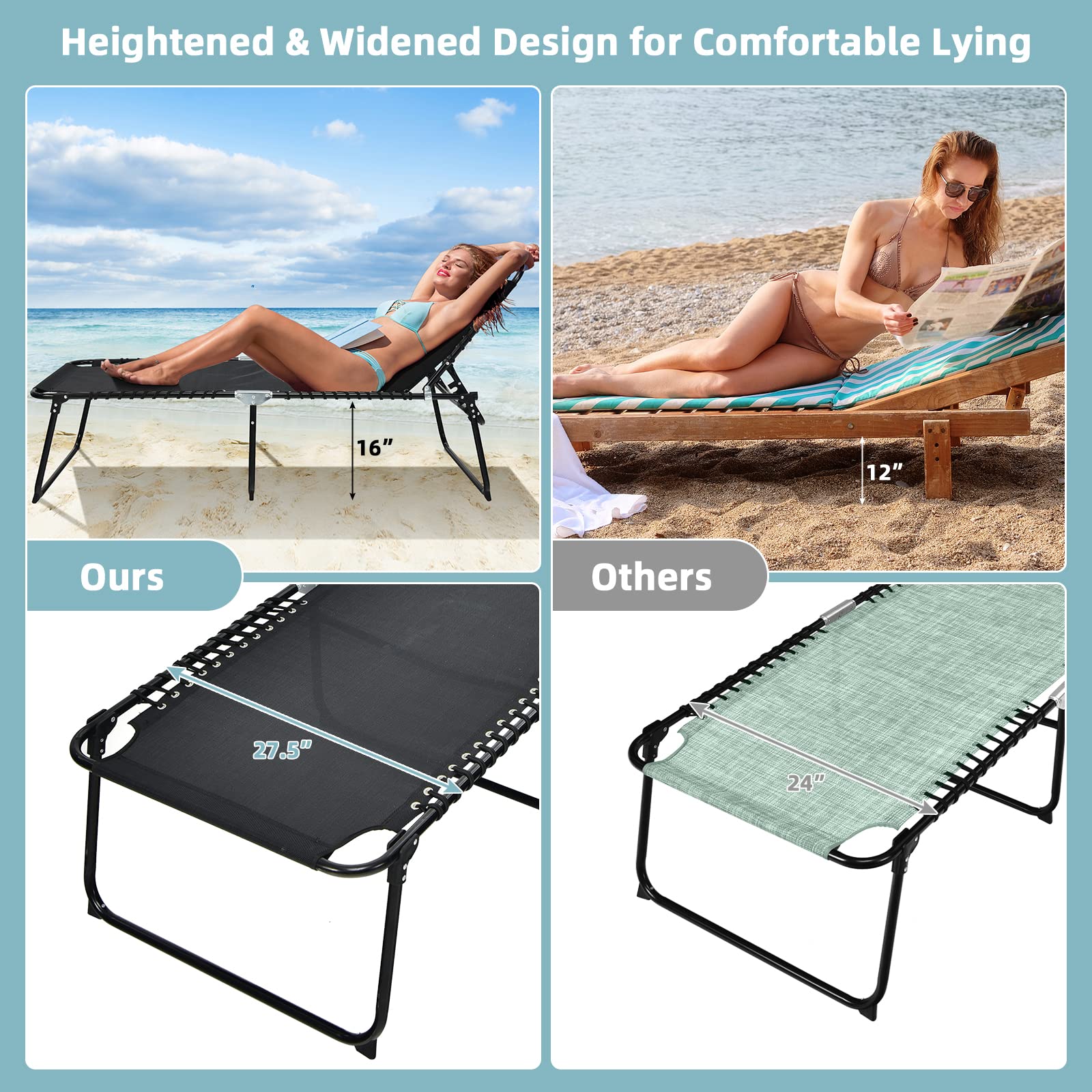 Giantex Patio Lounge Chair Folding Tanning Chair, Sunbathing Chaise Lounge W/Removable Headrest
