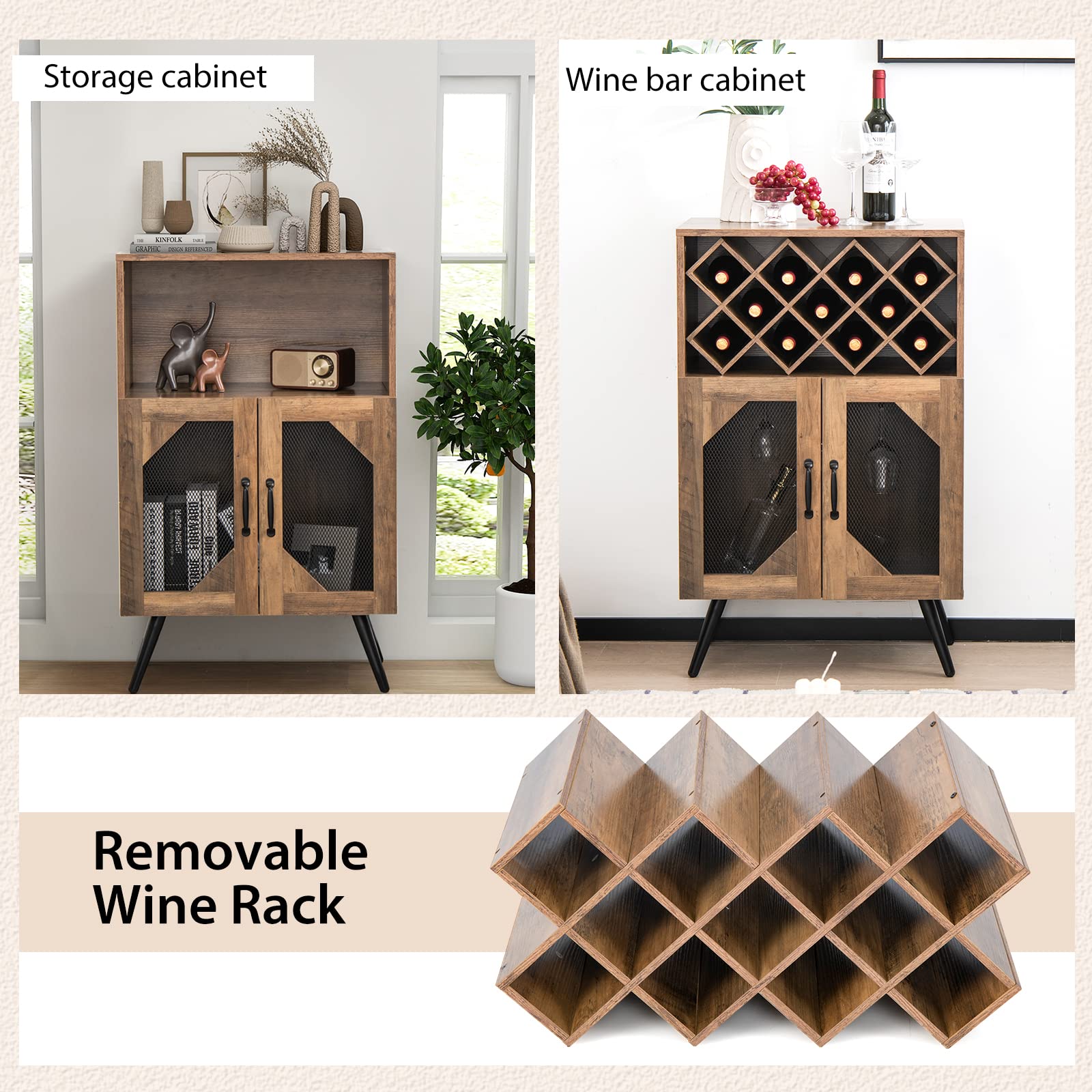 Giantex Wine Bar Cabinet, Wine Racks for 18 Bottles, Glass Holder