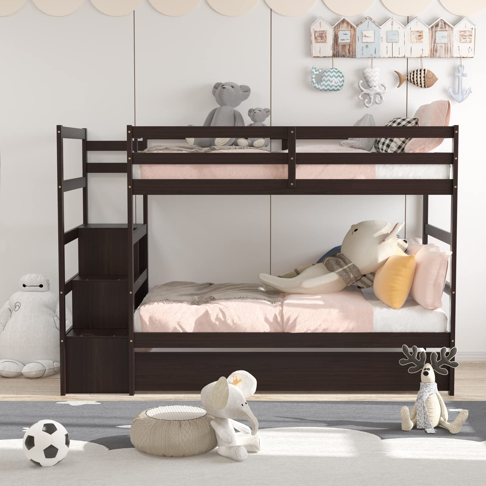 Giantex Twin-Over-Twin Bunk Bed with Trundle