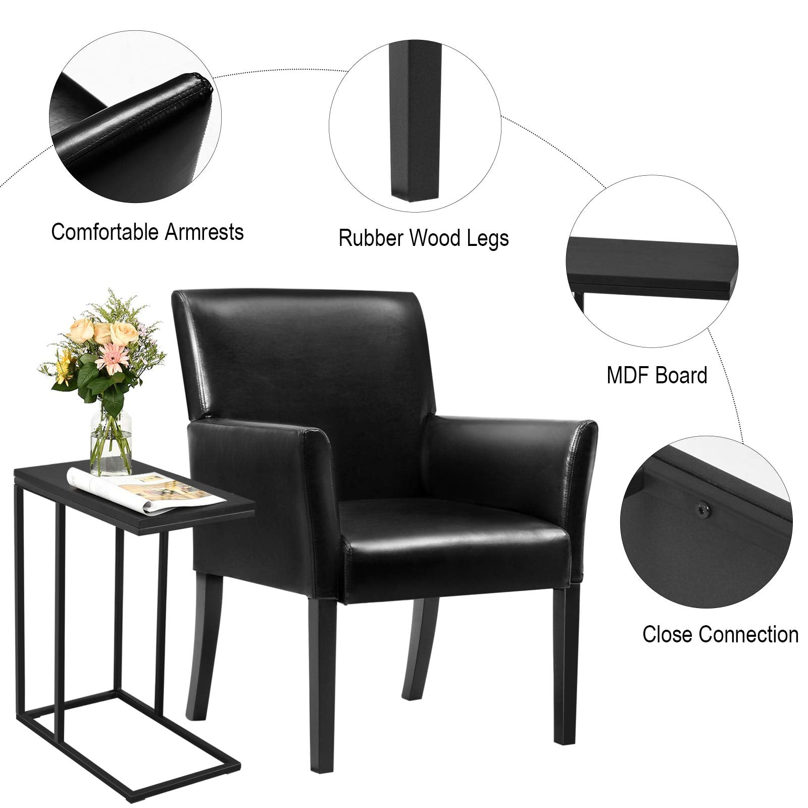 Giantex Reception Guest Chairs and C-Shaped End Table 3Pcs Set