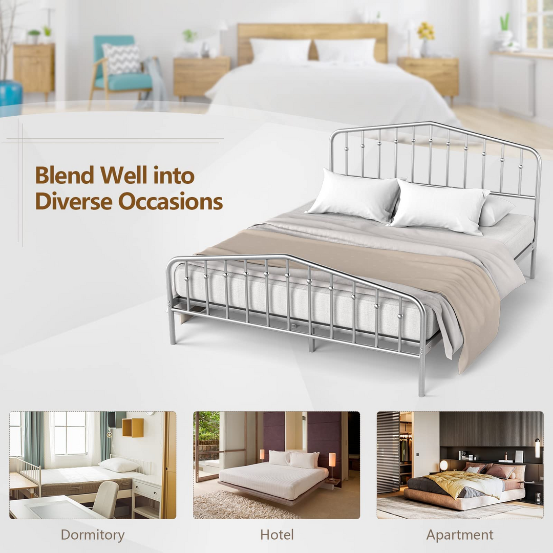 Metal Queen Bed Frame w/ Heavy Duty Steel Slat and 9-Leg Support