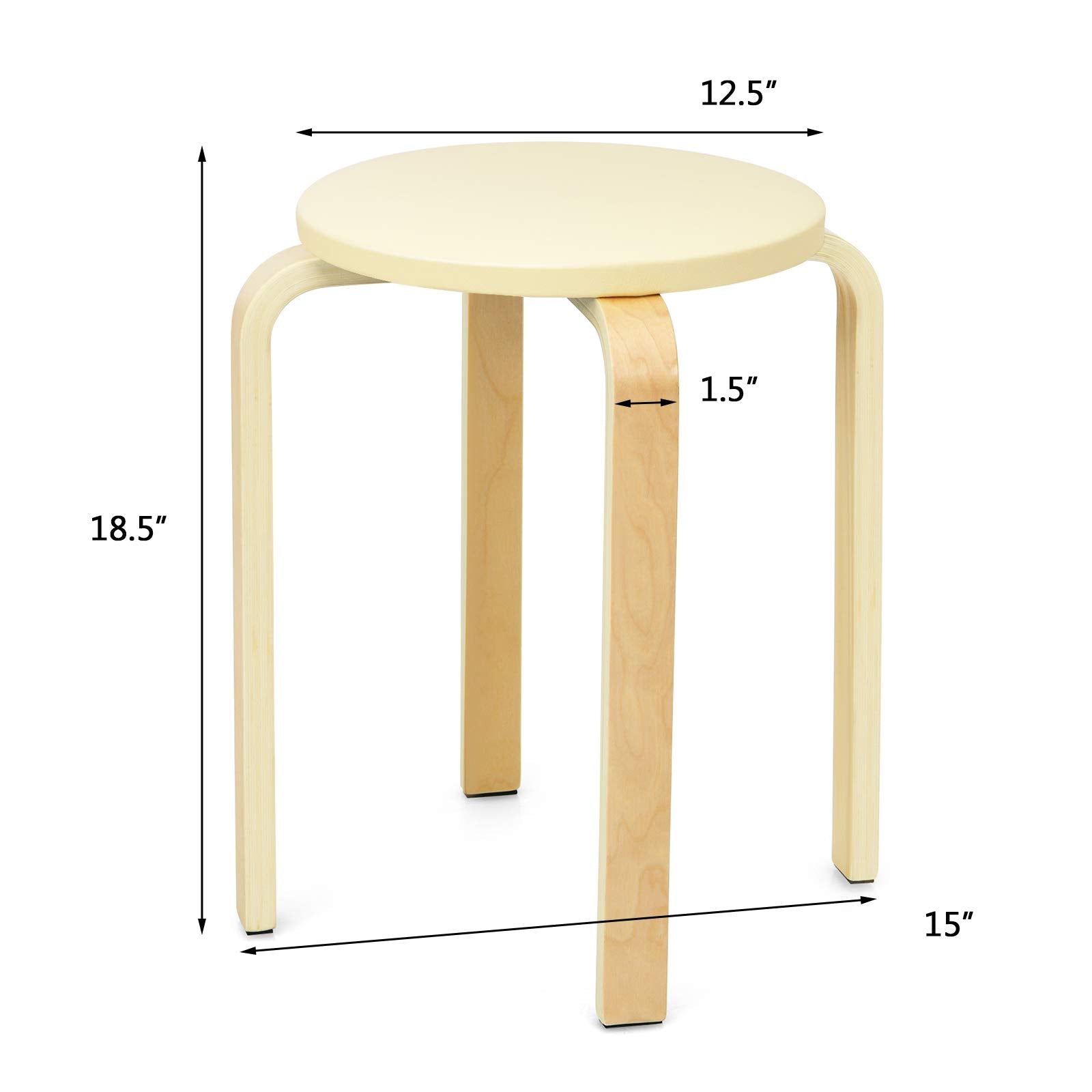 4-Pack Bentwood Stack Stools, 18.5-Inch Portable Stools with PU Leather Round Top, Non-Slip Foot Mats
