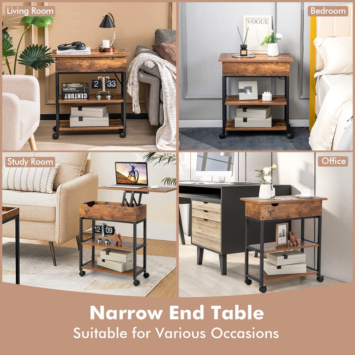 Giantex End Table with Charging Station - Lift Top Narrow Side Table