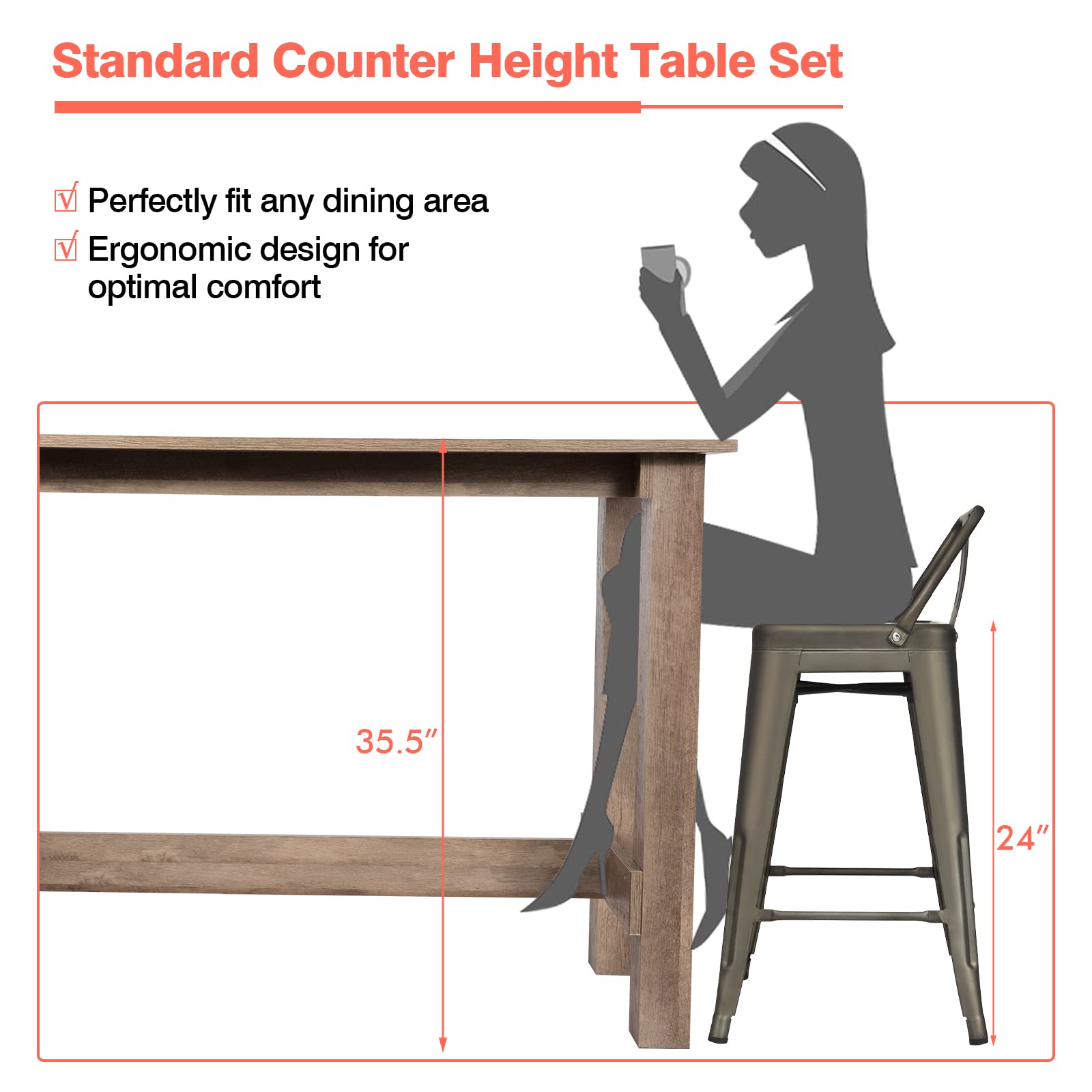 Giantex 5 Pieces Dining Table Set, Rectangular Counter Height Table w/ 4 Metal Bar Stools