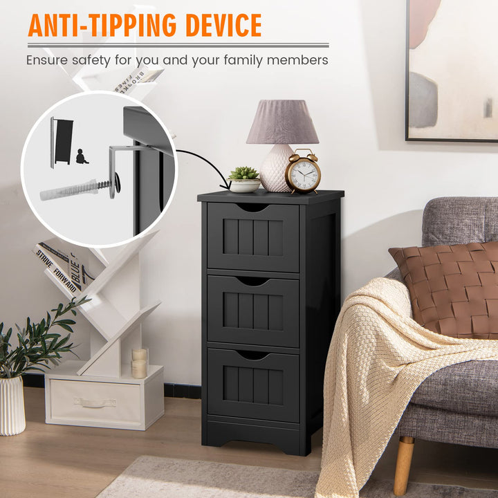 Giantex Bathroom Floor Cabinet - Small Bathroom Storage Cabinet with 3 Removable Drawers