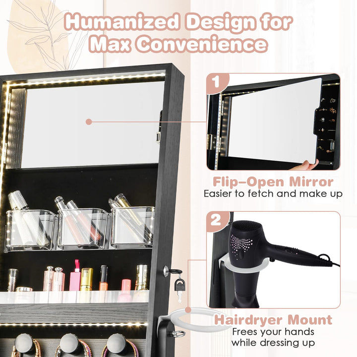 CHARMAID Jewelry Cabinet with 3-Color LED Light Strip