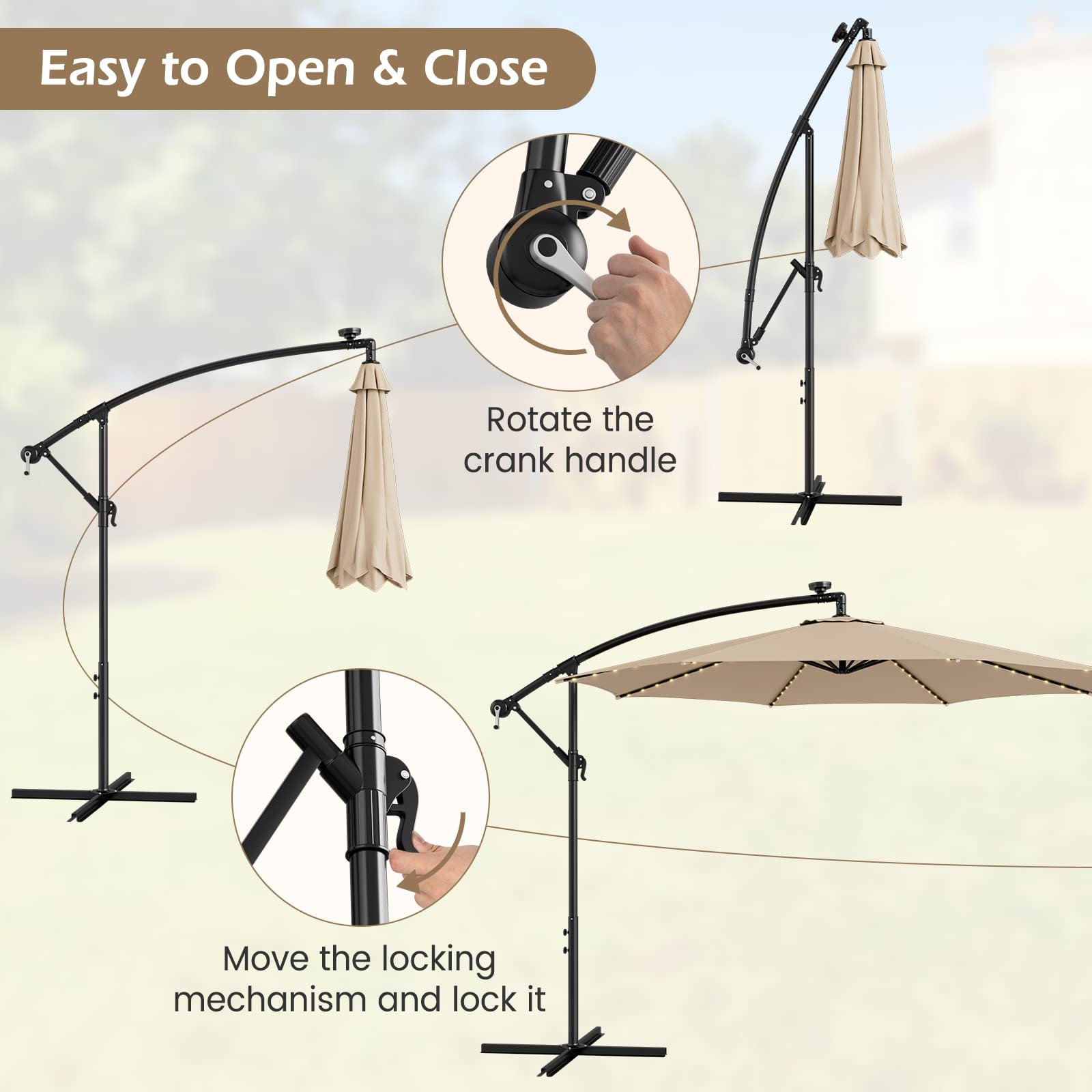 Giantex 10 ft Offset Patio Umbrella with 112 Solar Lights, Outdoor Cantilever Umbrellas with 8 Ribs