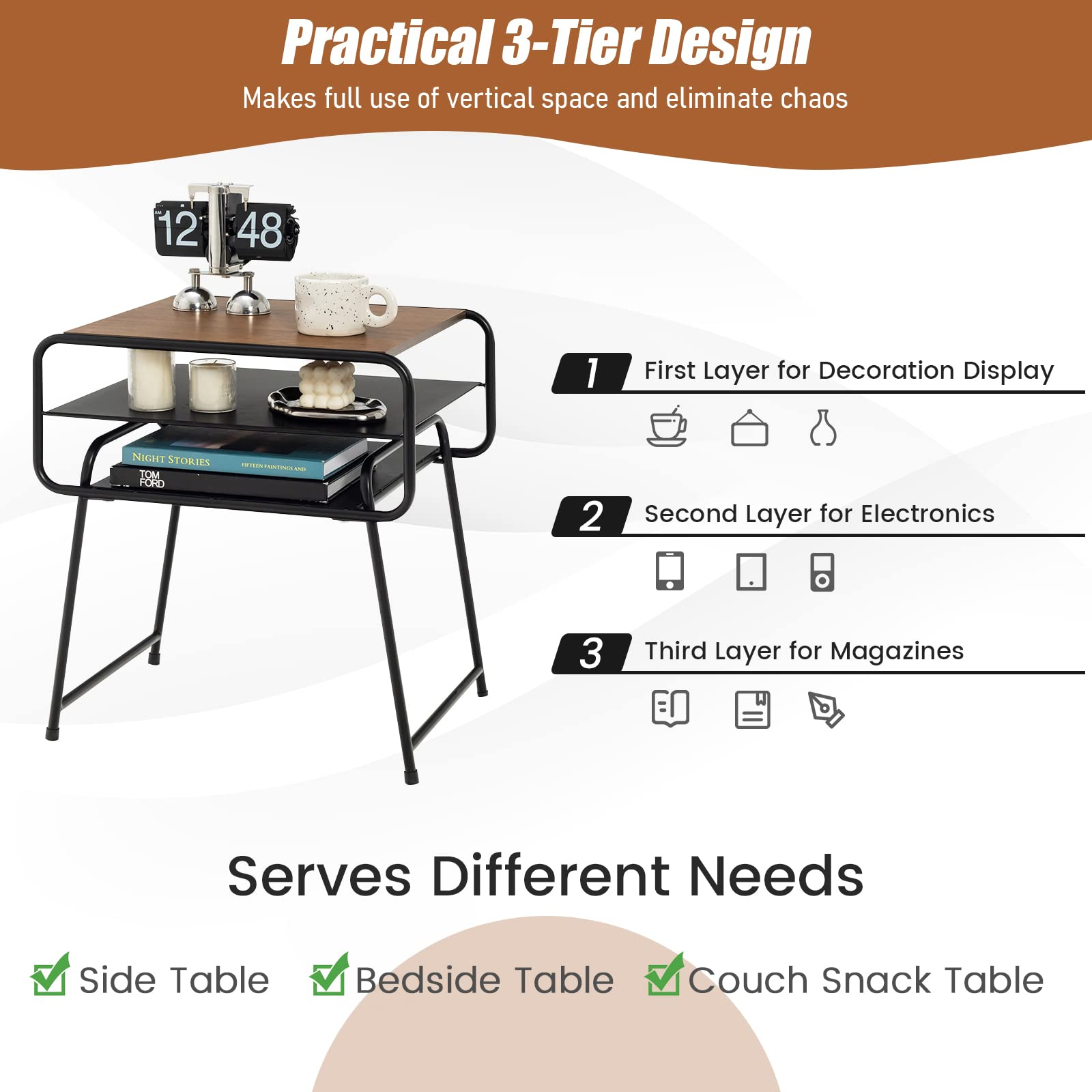 Giantex 3-Tier Side End Table with Shelf