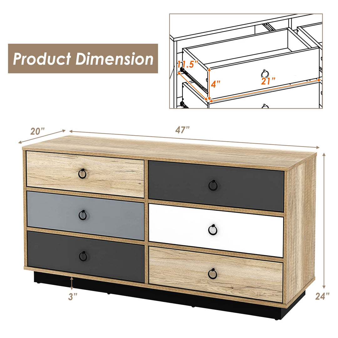 Dresser 6 Drawer Chest Accent Double Clothes Organizer Unit with Sturdy Frame