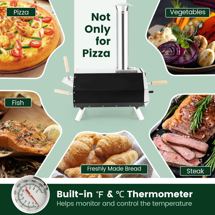 Giantex Outdoor Pizza Oven, Wood Pellet Fired Pizza Grill with 12'' Pizza Stone, Pizza Peel, (Black & Silver)